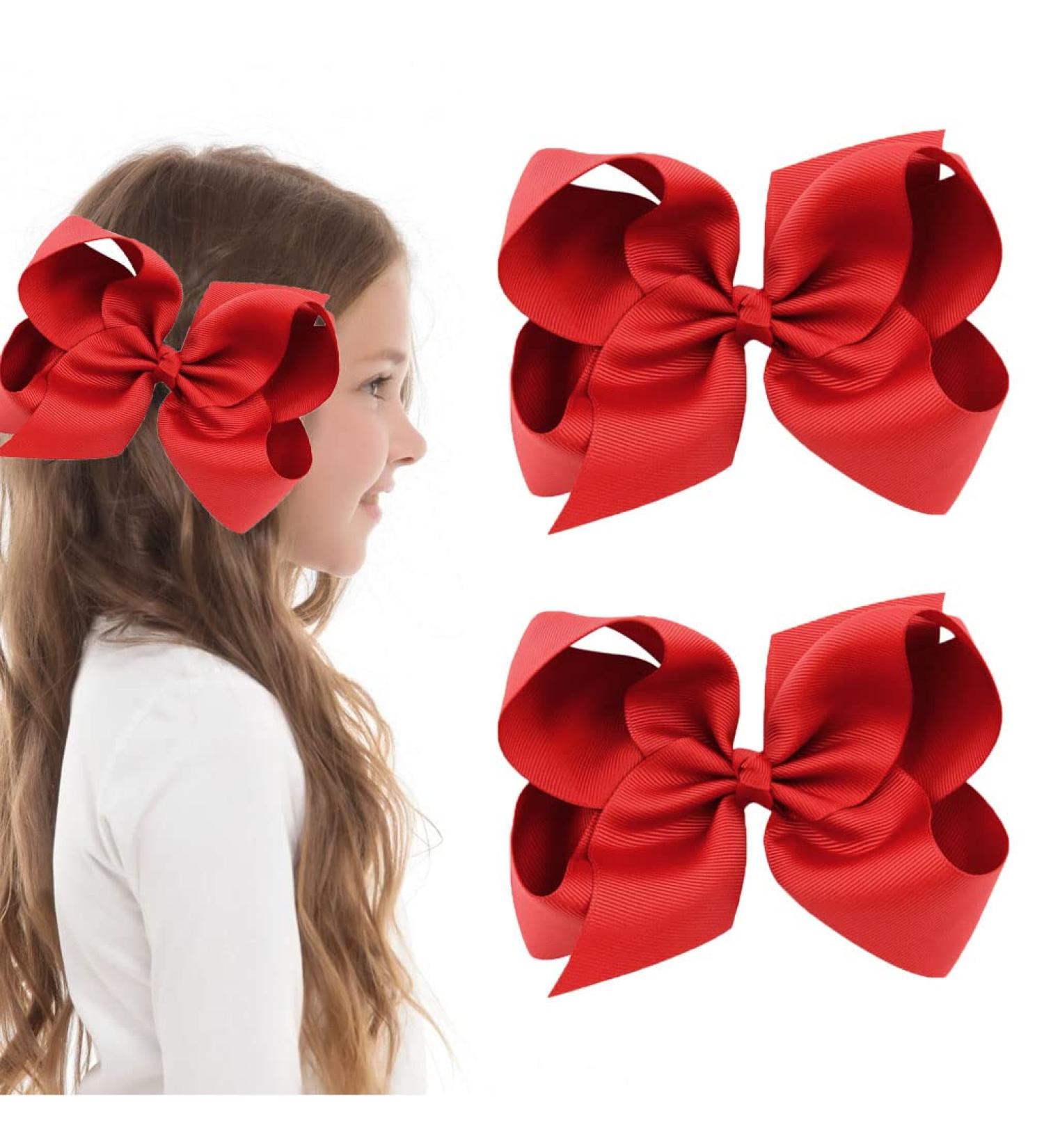 2Pcs 6 Inch Large Grosgrain Ribbon Red Hair Bows Barrettes Clip for Girls | School Hair Accessories for Toddlers & Teens - Buy Online on SooperMarket.com