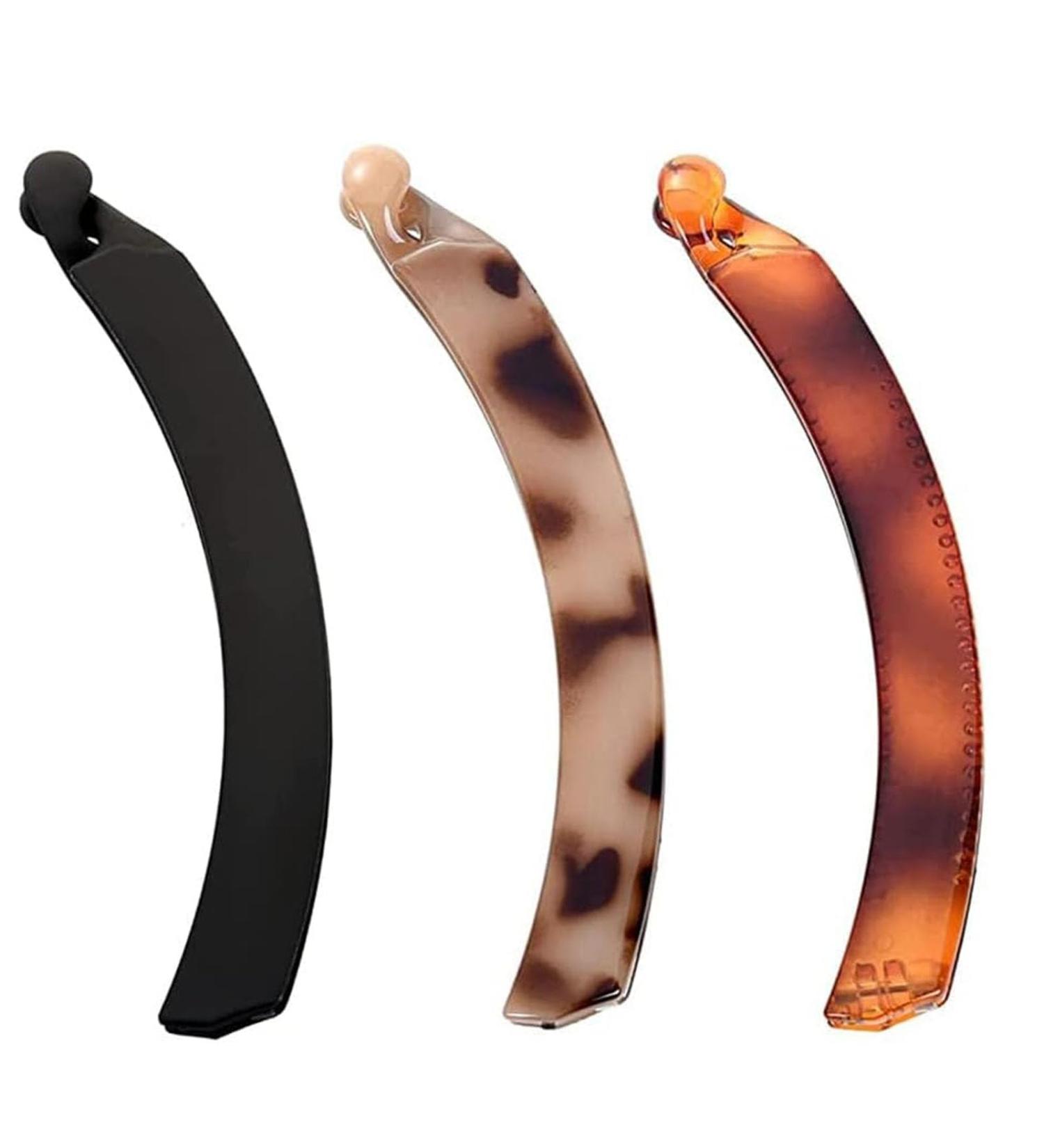 3 Pcs Banana Hair Clip Set for Women - Wave Hair Accessory in Black, Brown, Cream Amber - Buy Online on SooperMarket.com