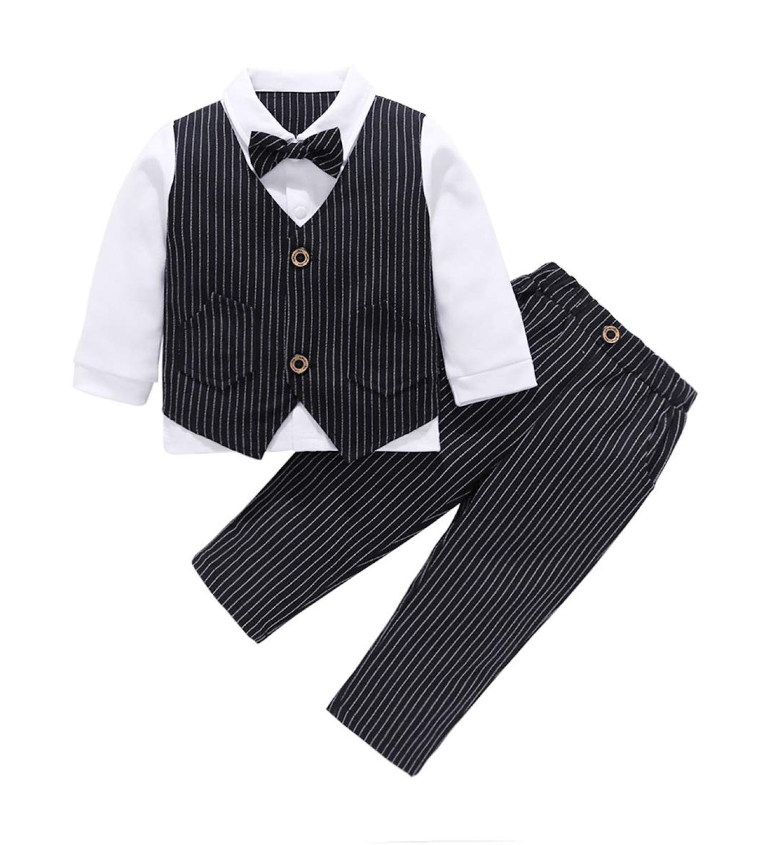 AmzBarley Baby Boys Gentleman Suit | Long/Short Sleeve Shirt, Pants, Vest, Bowtie | Tuxedo Rompers for Kids | Black 205 | 6-12 Months - Buy Online on SooperMarket.com