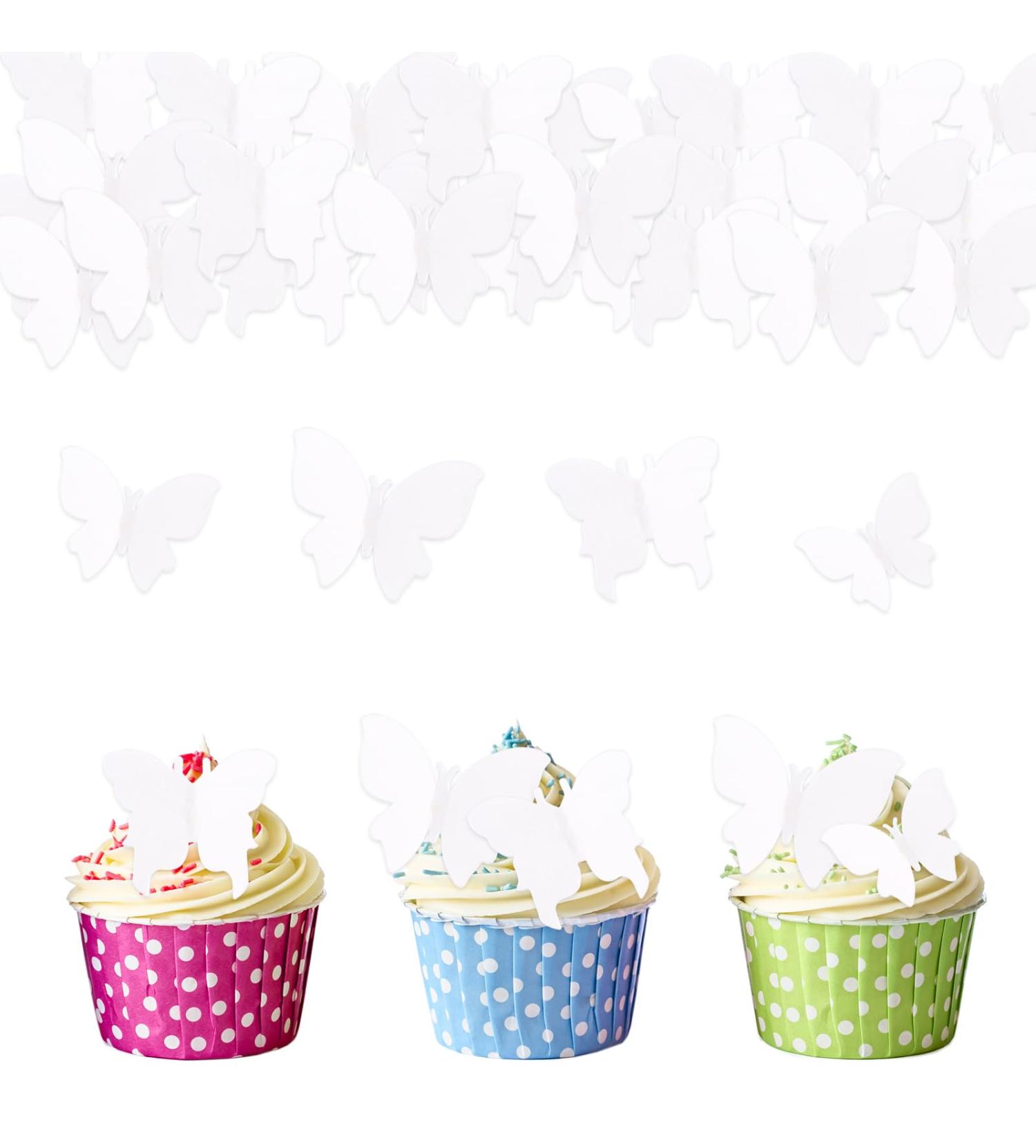 Alegre Edible Butterflies for Cakes - 50 White Decorative Muffin & Birthday Cake Toppers - Buy Online on SooperMarket.com