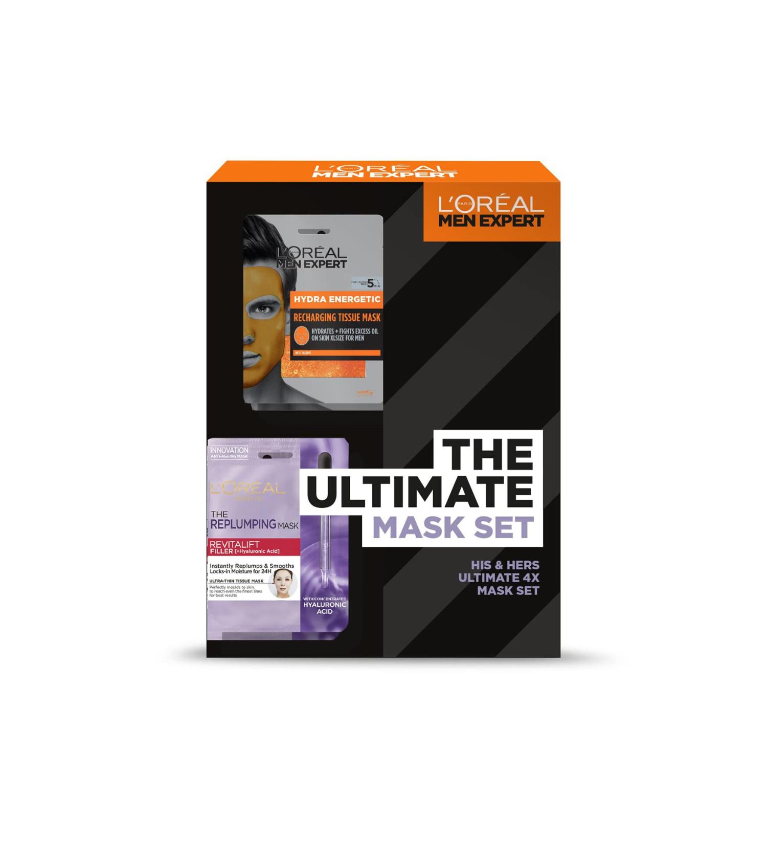 L'Or al Men Expert and L'Or al Paris The Ultimate Mask Gift Set Complete His and Hers Mask Gift Set with 4 Tissue Masks Gift Set for both Men and Women - Buy Online on SooperMarket.com