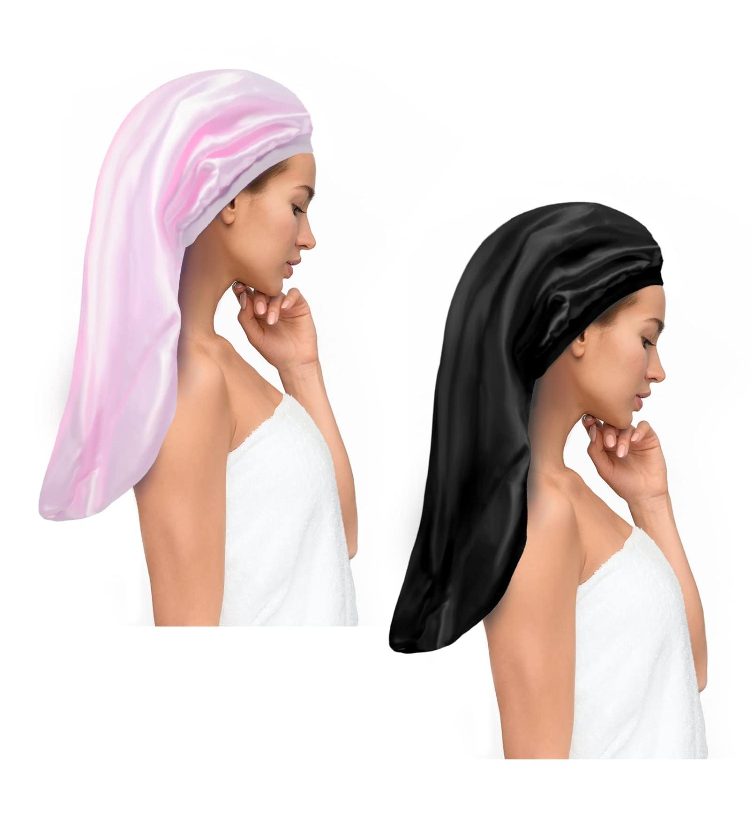 Auban Large Satin Bonnet Sleep Cap - 2 Pcs Set for Black Women - Elastic Band, No Fading - Ideal for Braids - Buy Online on SooperMarket.com