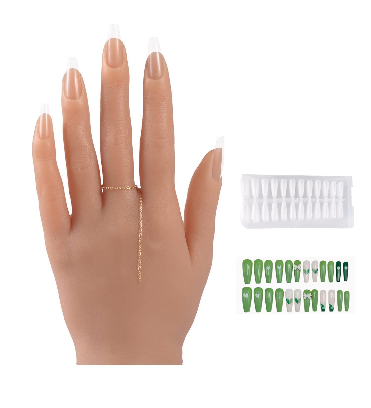 YEEFAIRY Silicone Practice Hand for Acrylic Nails | 528pcs Nail Tips | Soft Realistic Mannequin Hand for Nail Art Practice | Flexible Bendable Fake Hand for Tattoo & Jewelry Display (Bronze, Left) - Buy Online on SooperMarket.com