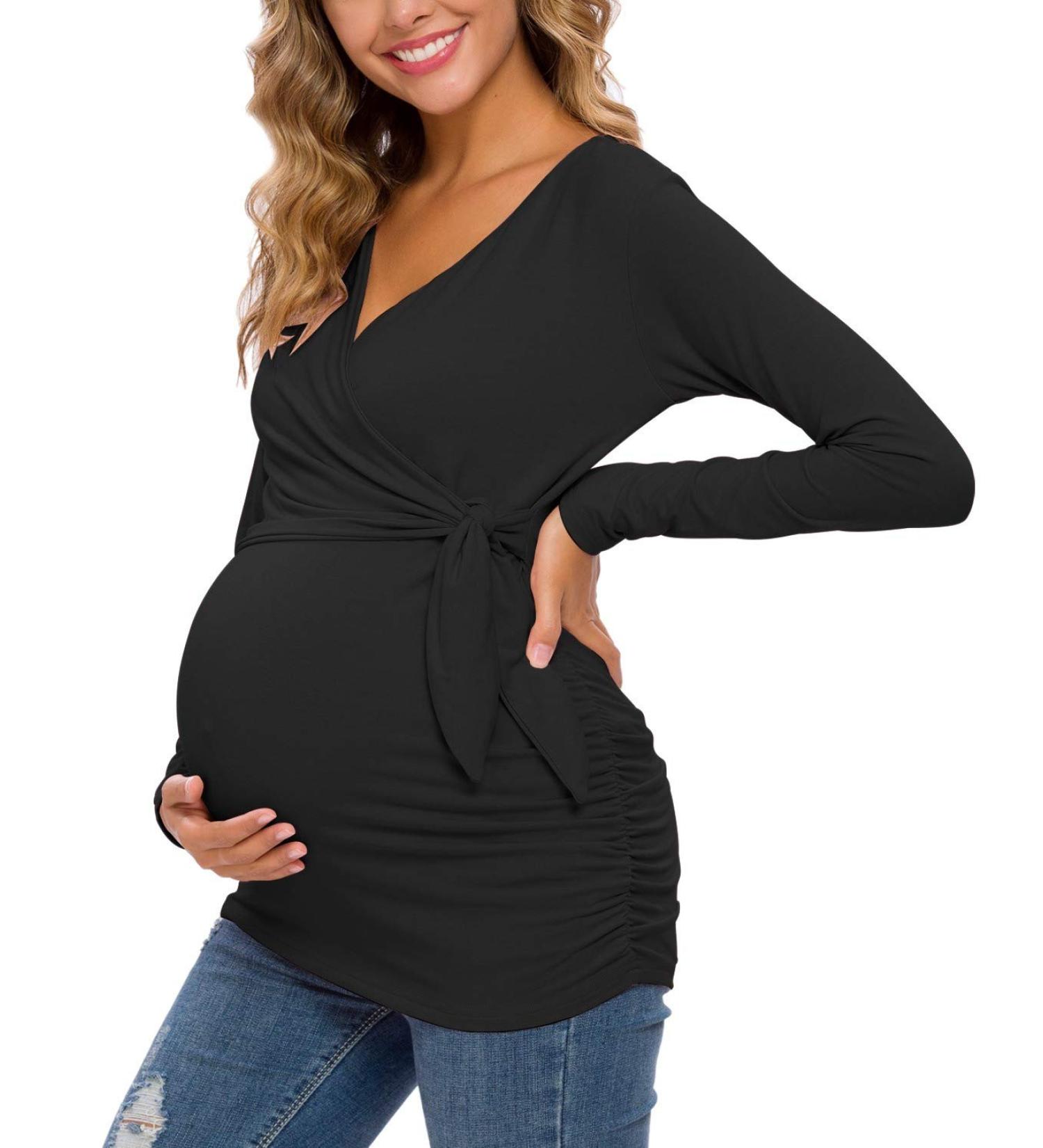 Love2Mi Women Maternity Breastfeeding Top - Long Sleeve V-Neck - Black - Size L - Buy Online on SooperMarket.com