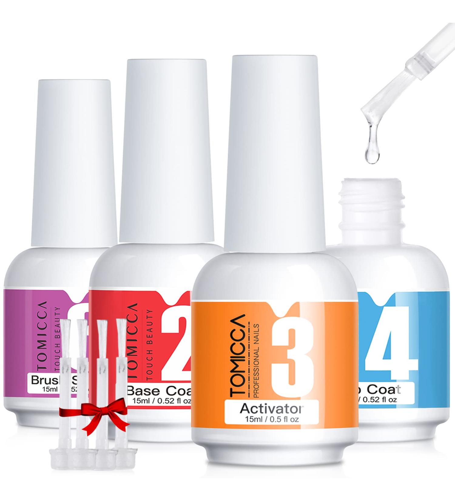 TOMICCA Dipping Powder Liquid Set - Base, Top Coat, Activator, Brush Saver - 4x15ml Essential Dip Liquid Set for DIY Nail Art - Buy Online on SooperMarket.com