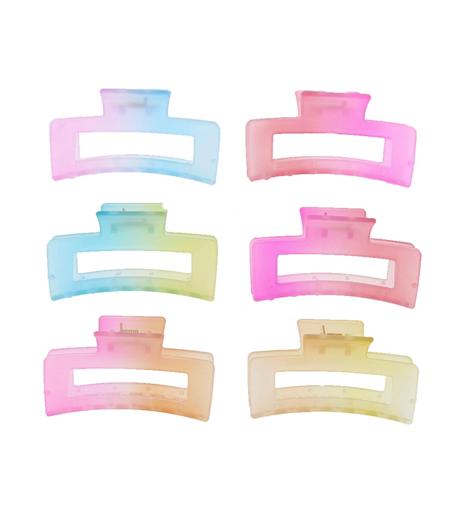Zac's Alter Ego Set of 6 Large 8.5cm Assorted Translucent Two Tone Pastel Matte Finish Rectangular Clamps