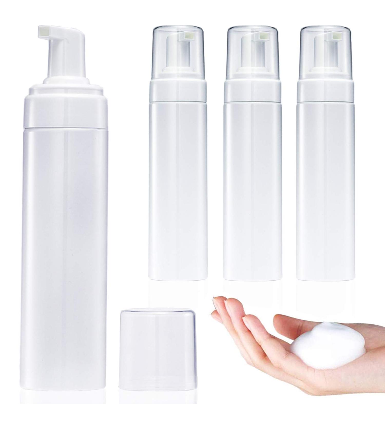 8.5oz White Foam Pump Bottle 4 Pack - Refillable Travel Hand Soap & Shampoo Dispenser - Buy Online on SooperMarket.com