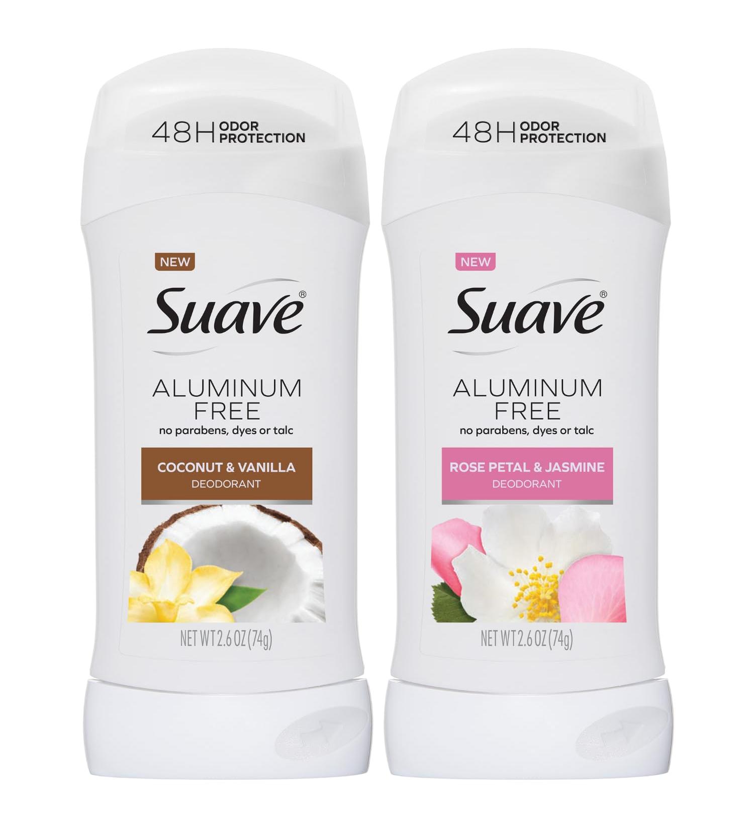 Suave Aluminum-Free Deodorant Variety 2-Pack Coconut & Vanilla + Rose Petal & Jasmine 48H Odor Protection Free of Parabens Dyes & Talc 2.7 Oz Ea - Buy Online on SooperMarket.com