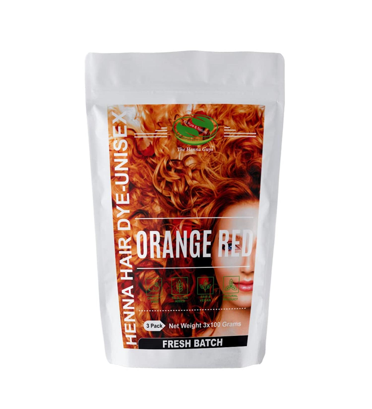 Red Orange Henna Hair Color/Dye 3 Pack - The Henna Guys 297.67 g (Pack of 1) Red / Orange