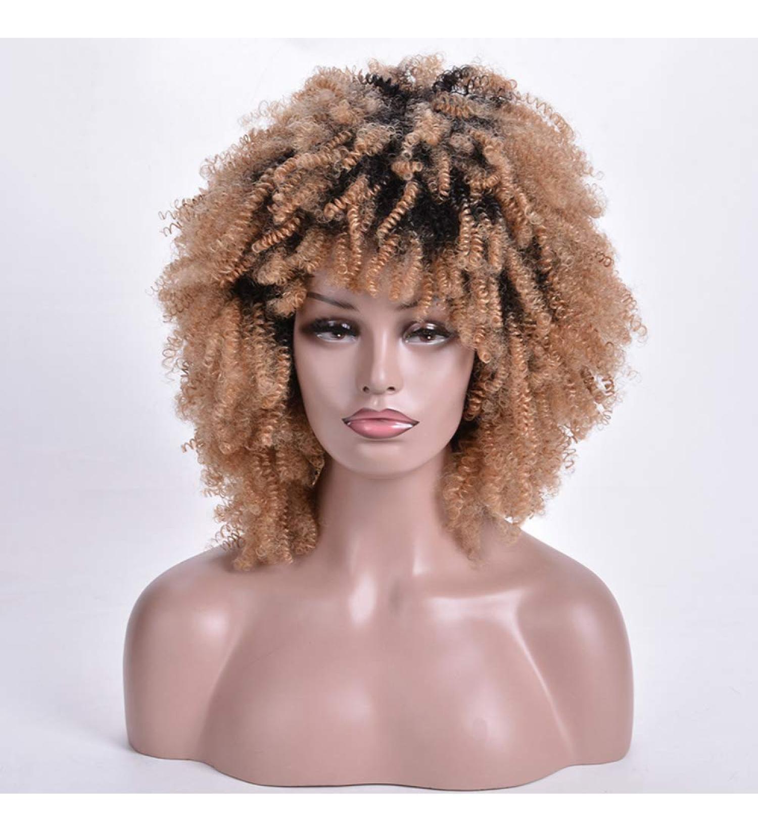 SHIYID Short Curly Blonde Afro Wig Heat Resistant Synthetic Wig for Women with Dark Roots Perfect for African American Hair - Buy Online on SooperMarket.com
