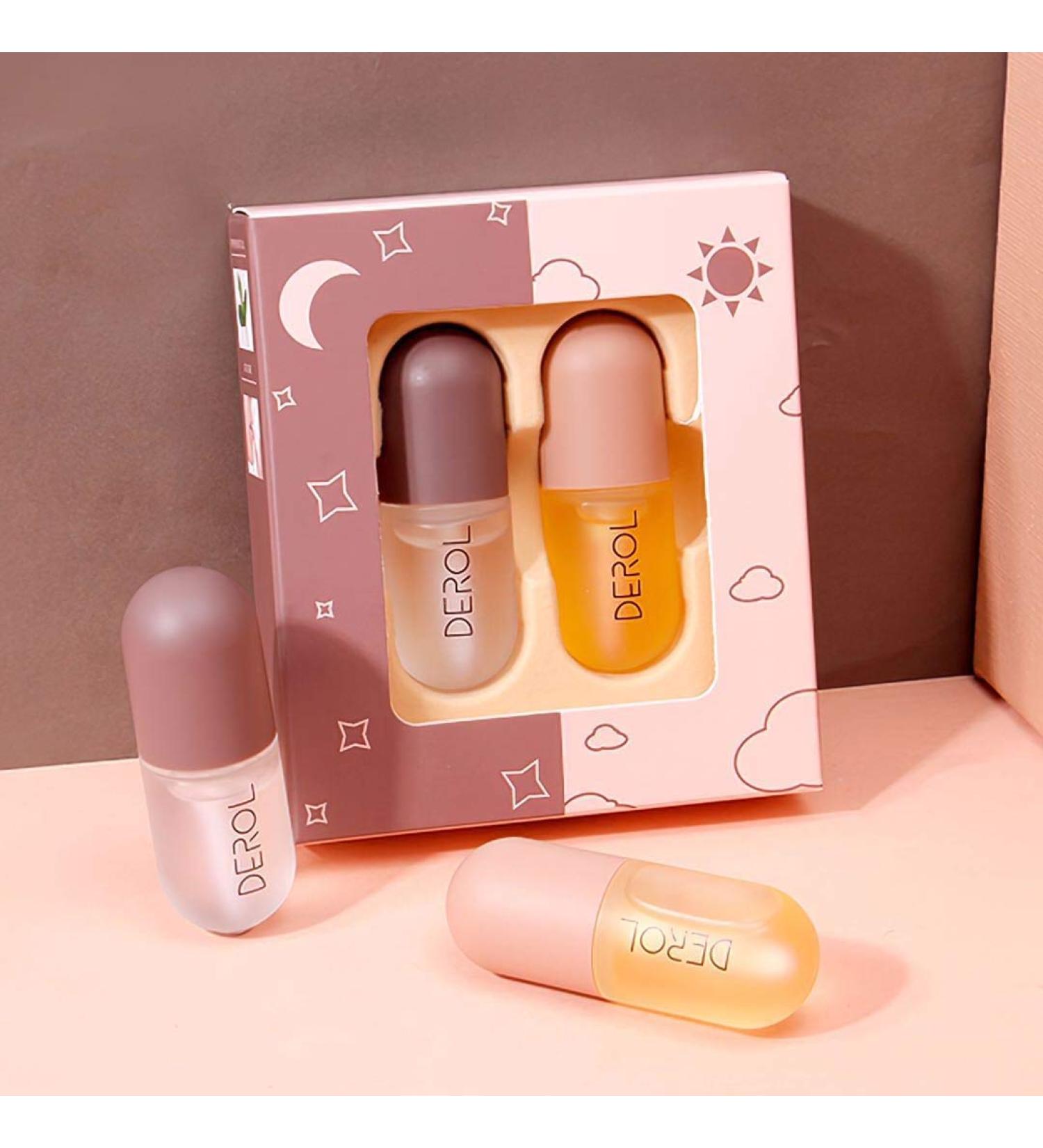2 Pcs Lip Plumper Serum Set for Softer, Fuller Lips - Natural Lip Care Day & Night Treatment, Hydrating Formula to Reduce Fine Lines and Chapping - Lip Plumping Gloss Included - Buy Online on SooperMarket.com