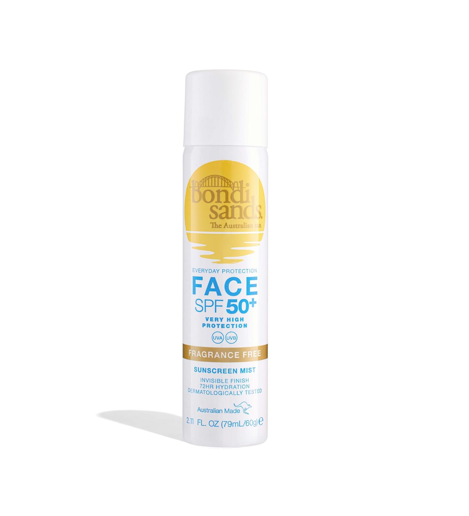 Bondi Sands SPF 50+ Fragrance Free Face Sunscreen Mist | Broad Spectrum UVA & UVB Protection | 72 Hour Hydration, Invisible Finish | Dermatologically Tested | Vegan & Cruelty Free | 79 mL - Buy Online on SooperMarket.com