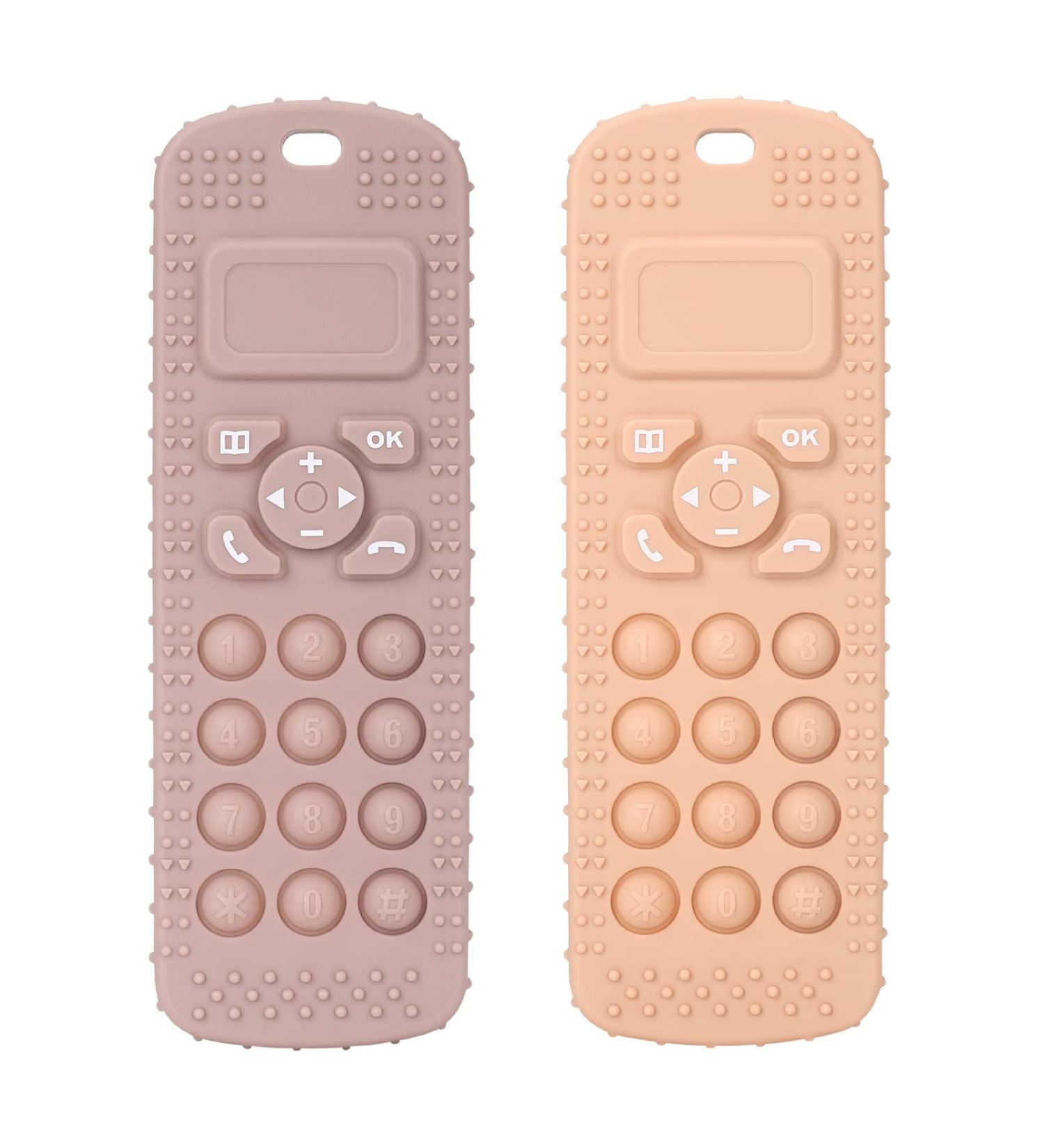 Socub Silicone Baby Teething Toy 2 Pcs Mobile Phone Shape Teether Set for Babies 3-12 Months - BPA Free Pain Relief Chew Toy (Blush/Dusty Lilac) - Buy Online on SooperMarket.com