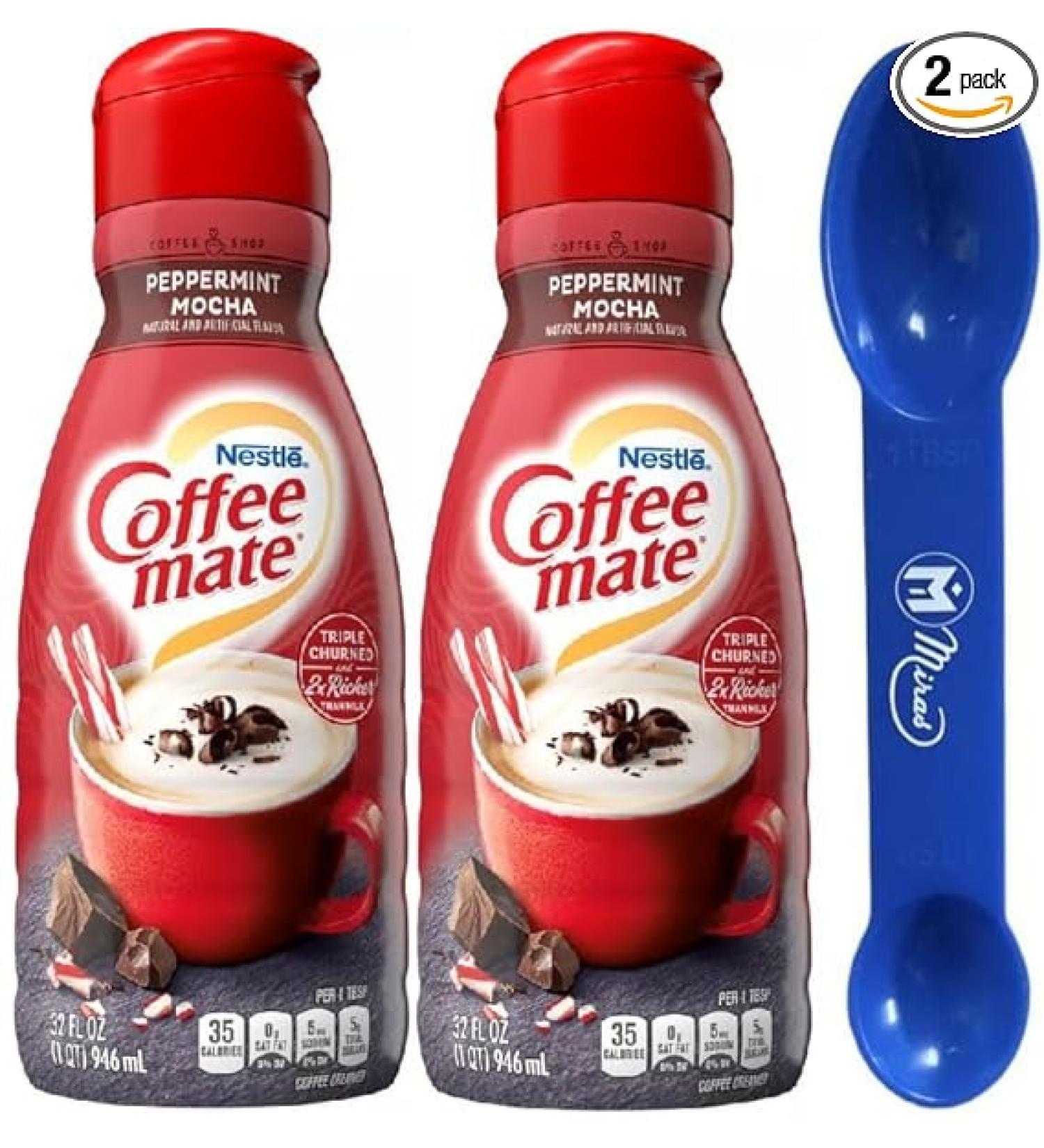 Coffee Mate Peppermint Mocha Liquid Coffee Creamer 32 fl oz Pack of 2 with Miras Trademark 2-in-1 Measuring Spoon - Buy Now! - Buy Online on SooperMarket.com