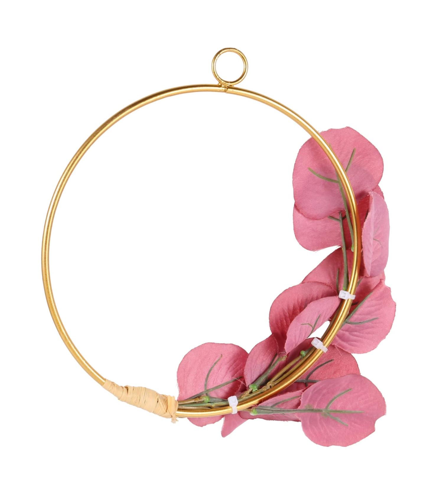 Gadpiparty Iron Craft Wrought Iron Gate Hanging Wreath Rose Pendant Artificial Flower Wall Nordic Decor Wall Hanging Rosy 20x20cm - Buy Online on SooperMarket.com