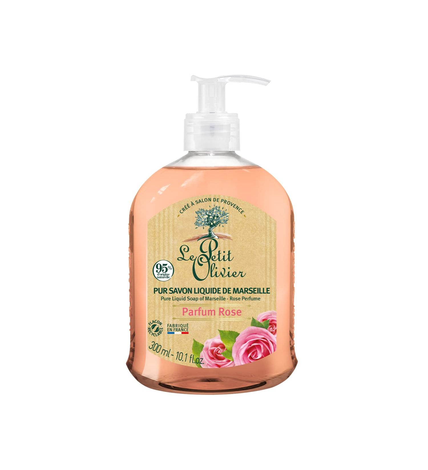 Le Petit Olivier Marseille Liquid Soap - Rose Perfume - Gently Cleanses Skin - 10.1 oz - Pure Vegetable Origin - International Shipping Available - Buy Online on SooperMarket.com