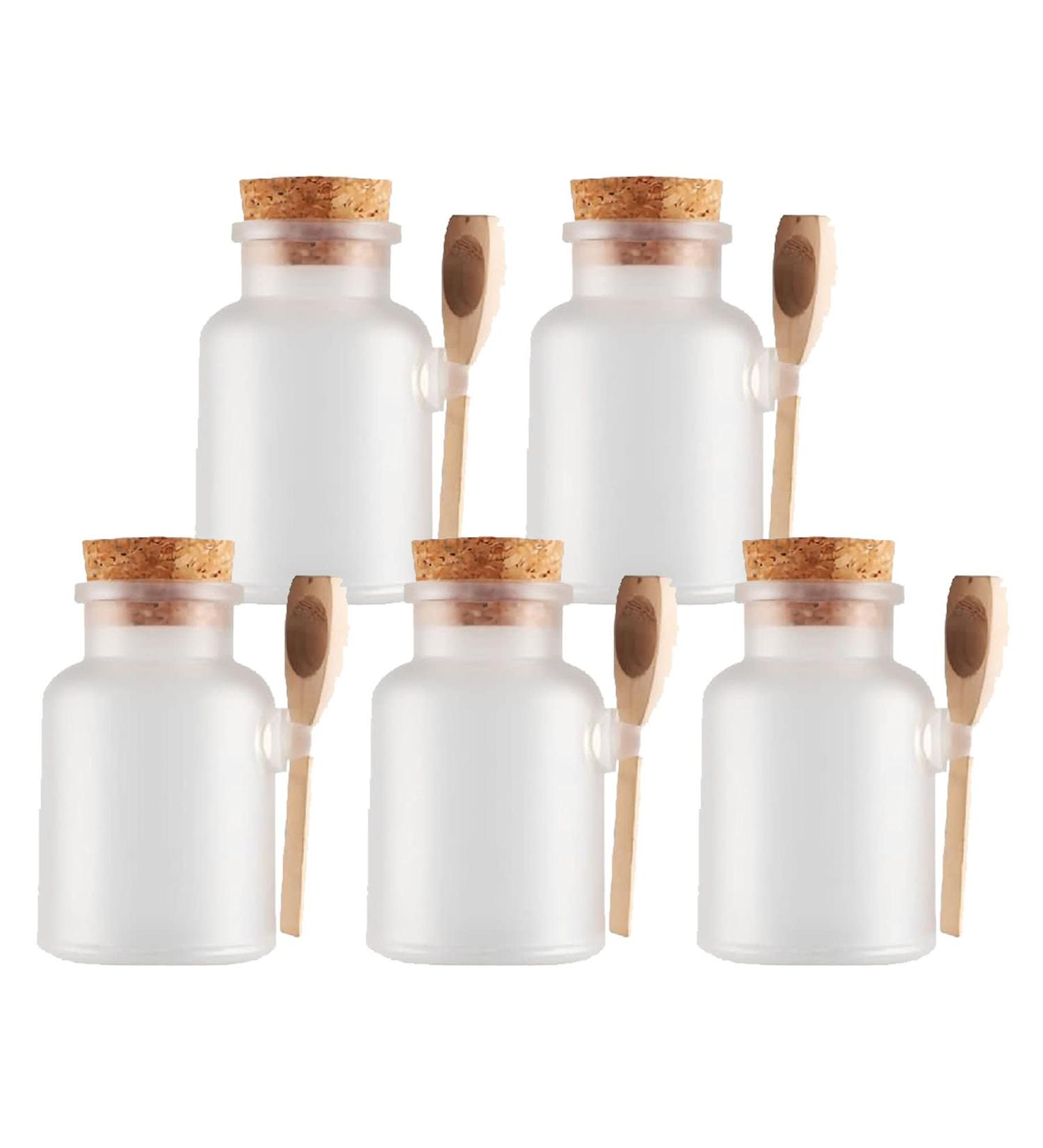 Tianzd 5pcs 100ml Matte Transparent Bathing Salt Containers - Eco-Friendly Cremation Boxes & Cosmetic Ointment Jars with Cork and Wooden Shovel | Ideal for International Shipping - Buy Online on SooperMarket.com