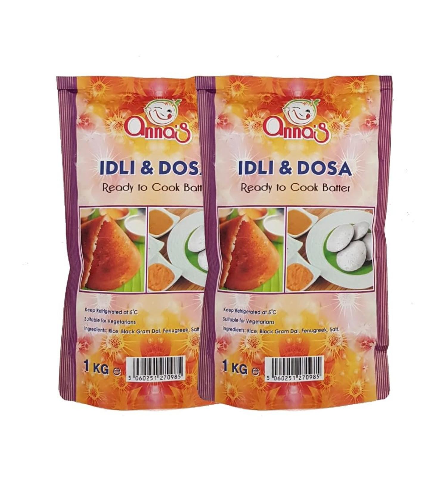 Anna's Dosa & Idli Batter 1KG |Wet Mix | Instant Rice Dosa Breakfast Mix | Pure Veg South Indian Breakfast Mix | 100% Natural Ingredients (Pack of 2) - Buy Online on SooperMarket.com