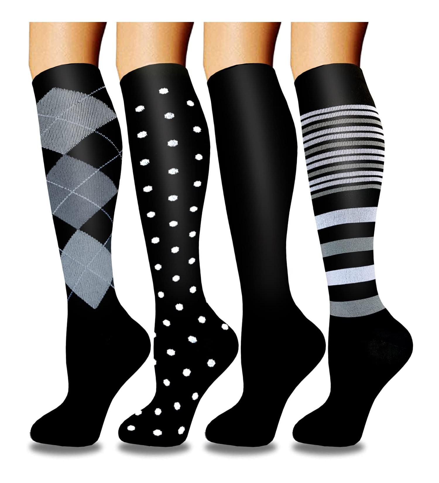 Actinput Compression Stockings for Men & Women - 4 Pairs Colorful Support Socks for Sports Travel & Nursing - Size S-M - Black 4101 - Buy Online on SooperMarket.com