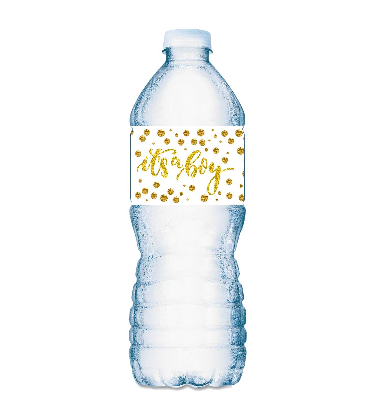 25 Gold 'It's a Boy' Baby Shower Water Bottle Labels - Waterproof Wrappers in Gold and White - Buy Online on SooperMarket.com