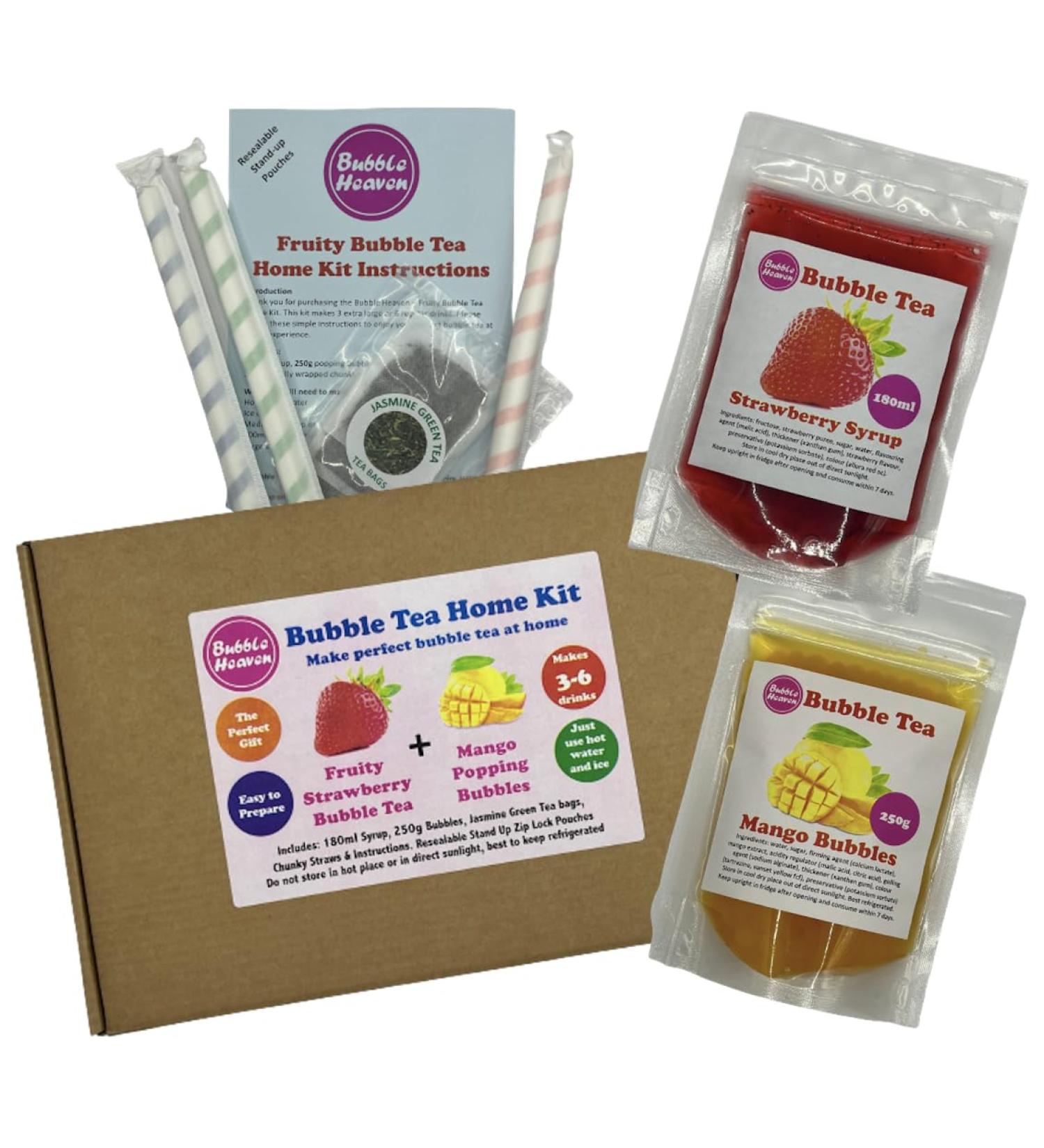 Fruity Strawberry with Mango Popping Bobas Bubble Tea Kit 3 to 6 Drinks Strawberry and Mango - Buy Online on SooperMarket.com