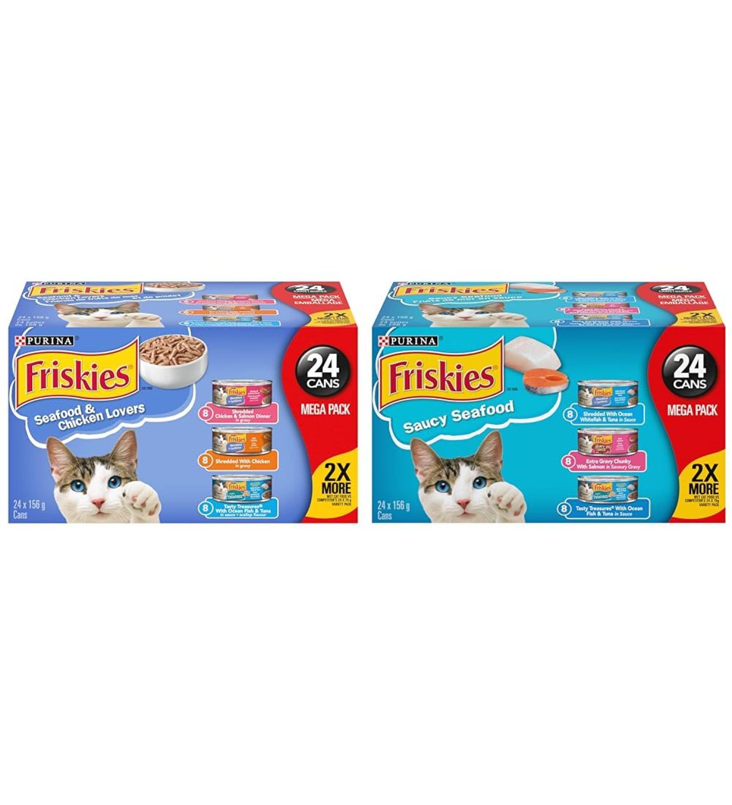 Purina Friskies Seafood & Chicken Lovers Wet Cat Food Variety Pack 24 x 156g Cans Brown (45078) & Wet Cat Food Saucy Seafood Variety Pack - 24 x 156 g Can (24 Pack) Wet Cat Food + Wet Cat Food 24 Pack - Buy Online on SooperMarket.com