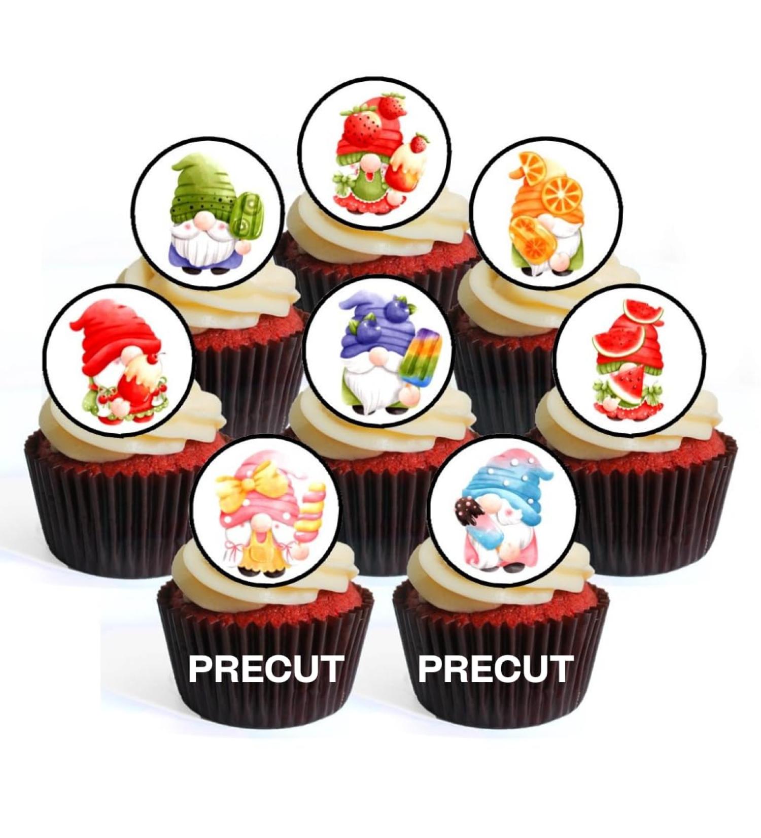PRECUT Summer Gnomes Edible Cupcake Toppers - Ice Cream Gnomes Theme Premium Thickness SWEETENED VANILLA - wafer card disc cake decorations (Pack of 12) - Buy Online on SooperMarket.com