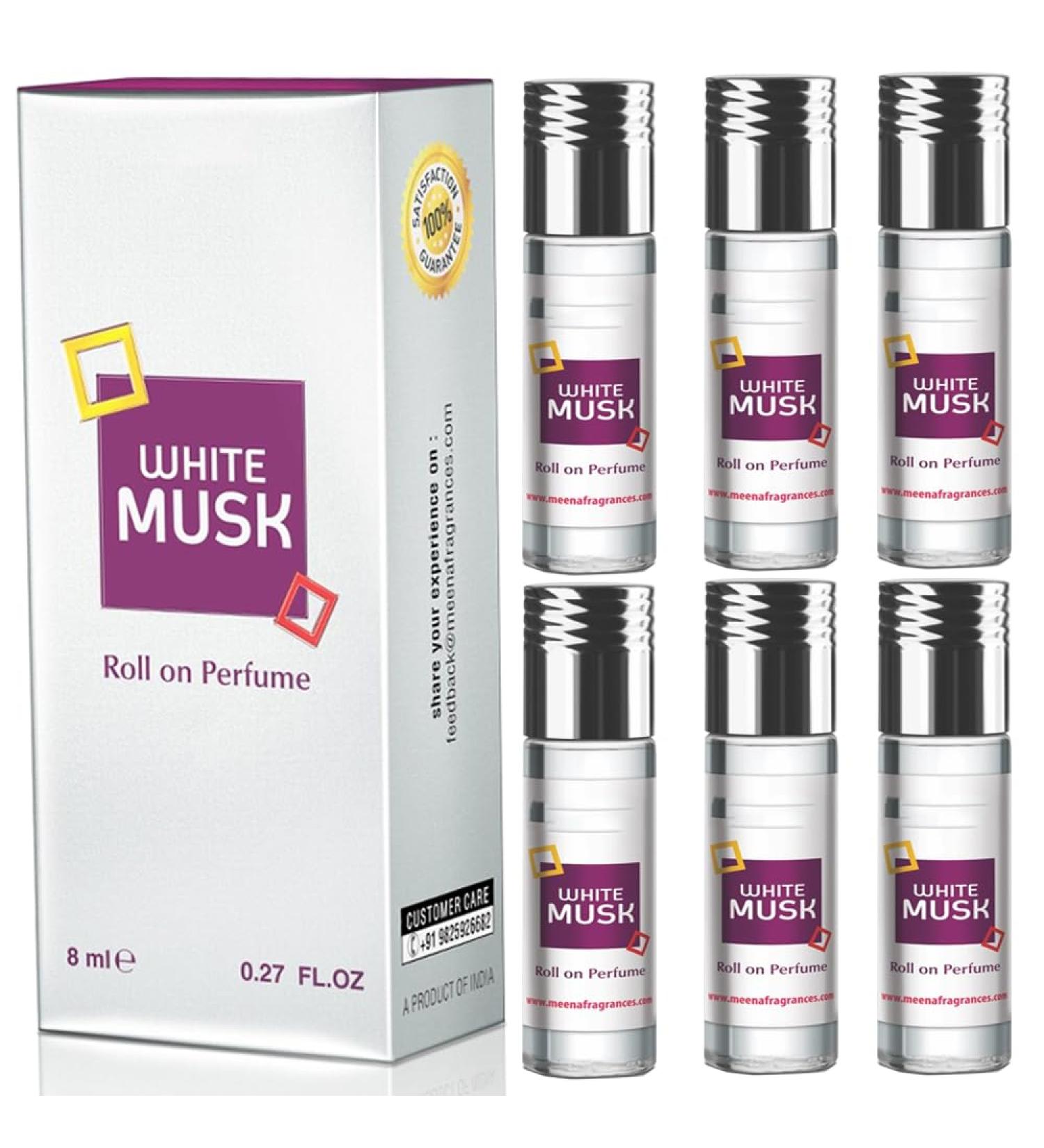 BlueQueen White Musk Perfume Roll On Alcohol Free Long Lasting Musk Perfume for Women and Men | Hypoallergenic Travel Size Secret Musk Fragrance Oil Perfume - 8Ml -PCS 6 - Buy Online on SooperMarket.com