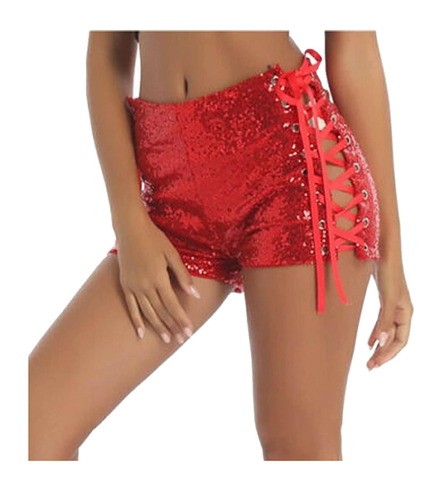 Duohropke Women s Metallic Hot Pants Sequin Glitter High Waist Shorts for Dance Sport Disco & Carnival Red - Buy Online on SooperMarket.com