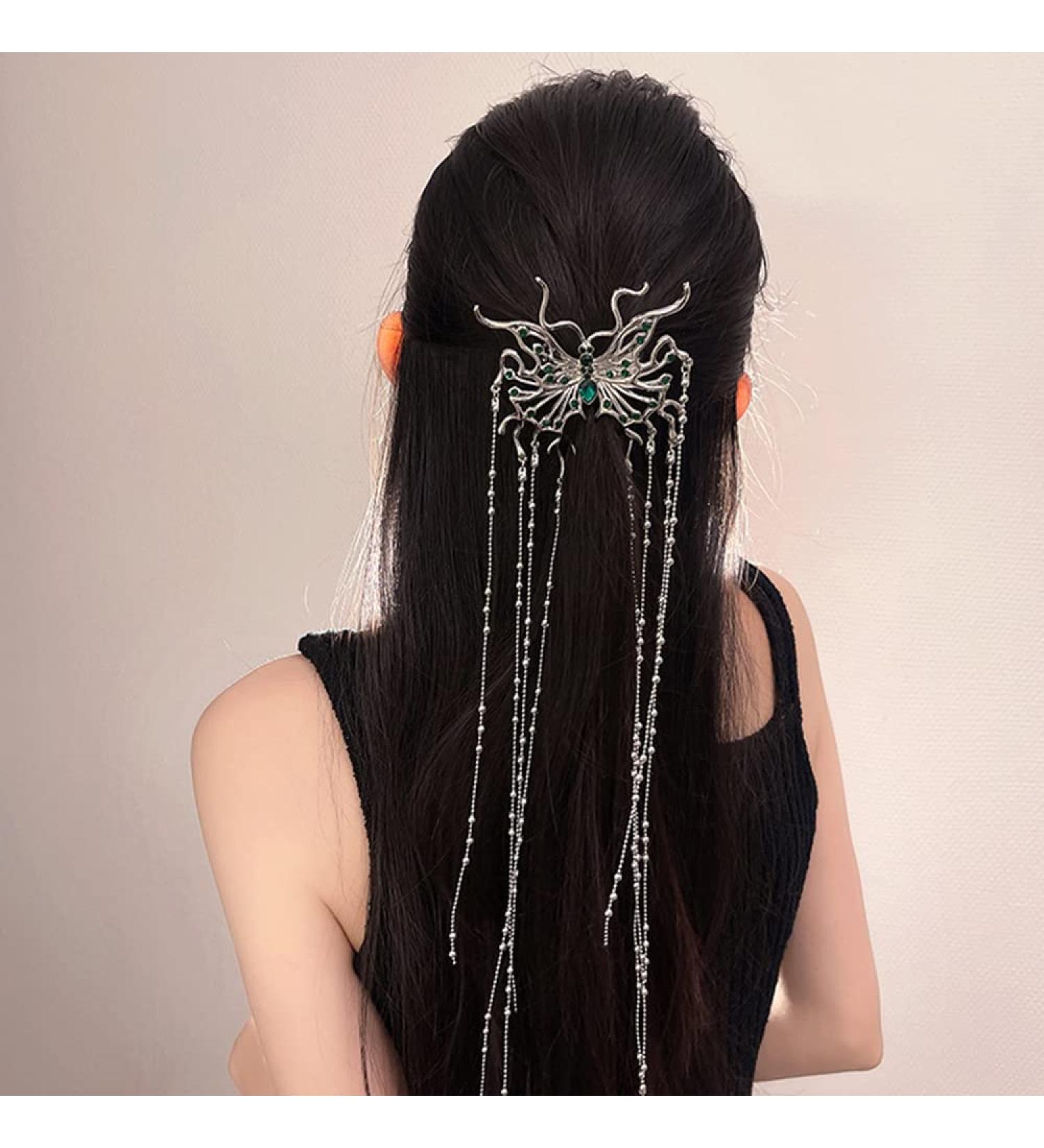 Wiwpar Butterfly Clips - Shiny Long Tassel Chain Hair Clip for Women Girls | Decorative Hair Barrettes for Bride Wedding Party - Silver - Buy Online on SooperMarket.com