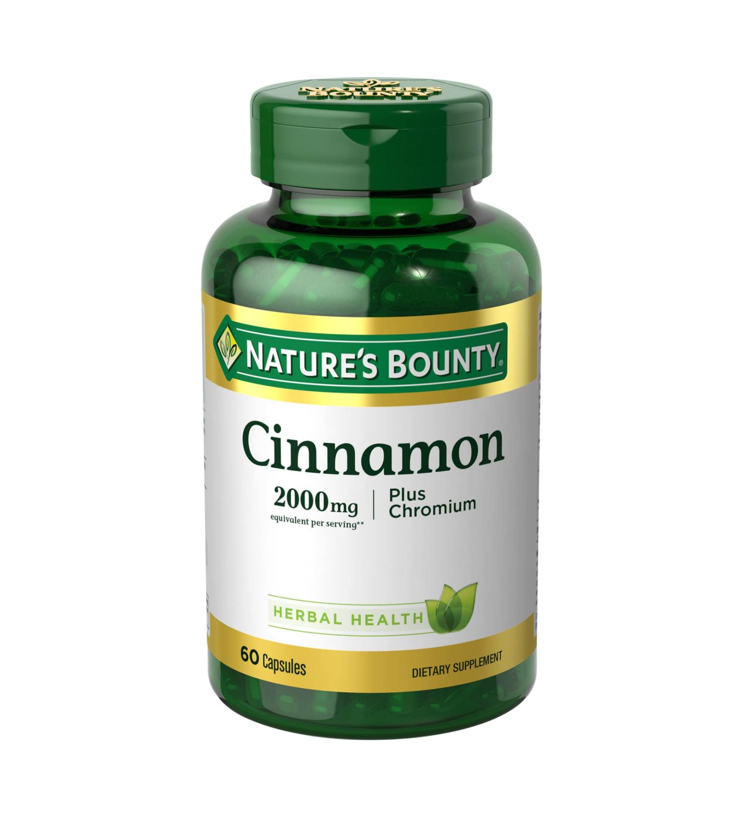Nature's Bounty Cinnamon Plus Chromium 2000 mg - 60 Capsules for Blood Sugar Support - Buy Online on SooperMarket.com