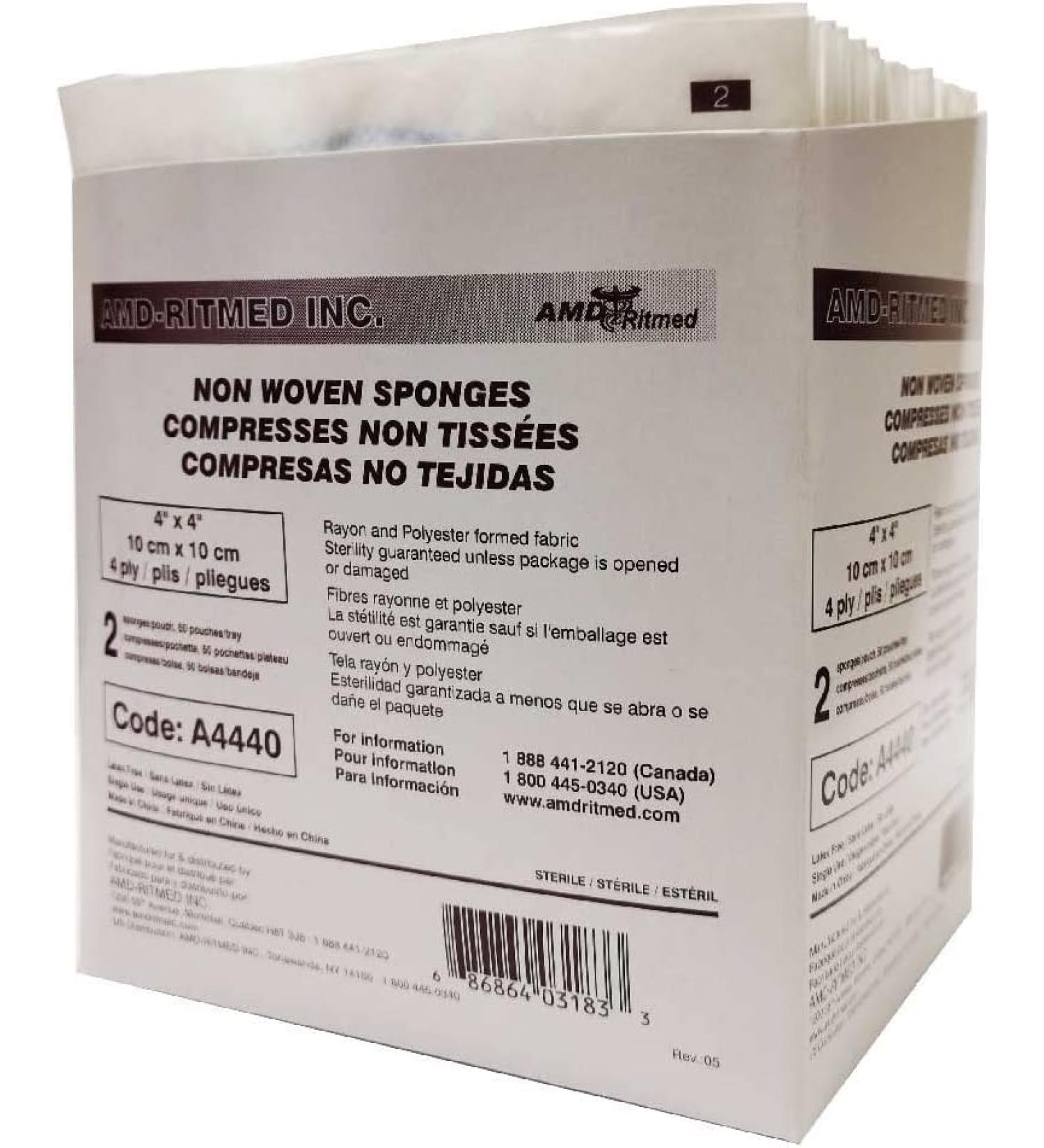 AMD-Ritmed BX/50 NON-WOVEN STERILE GAUZE SPONGE 4IN X 4IN 4PLY