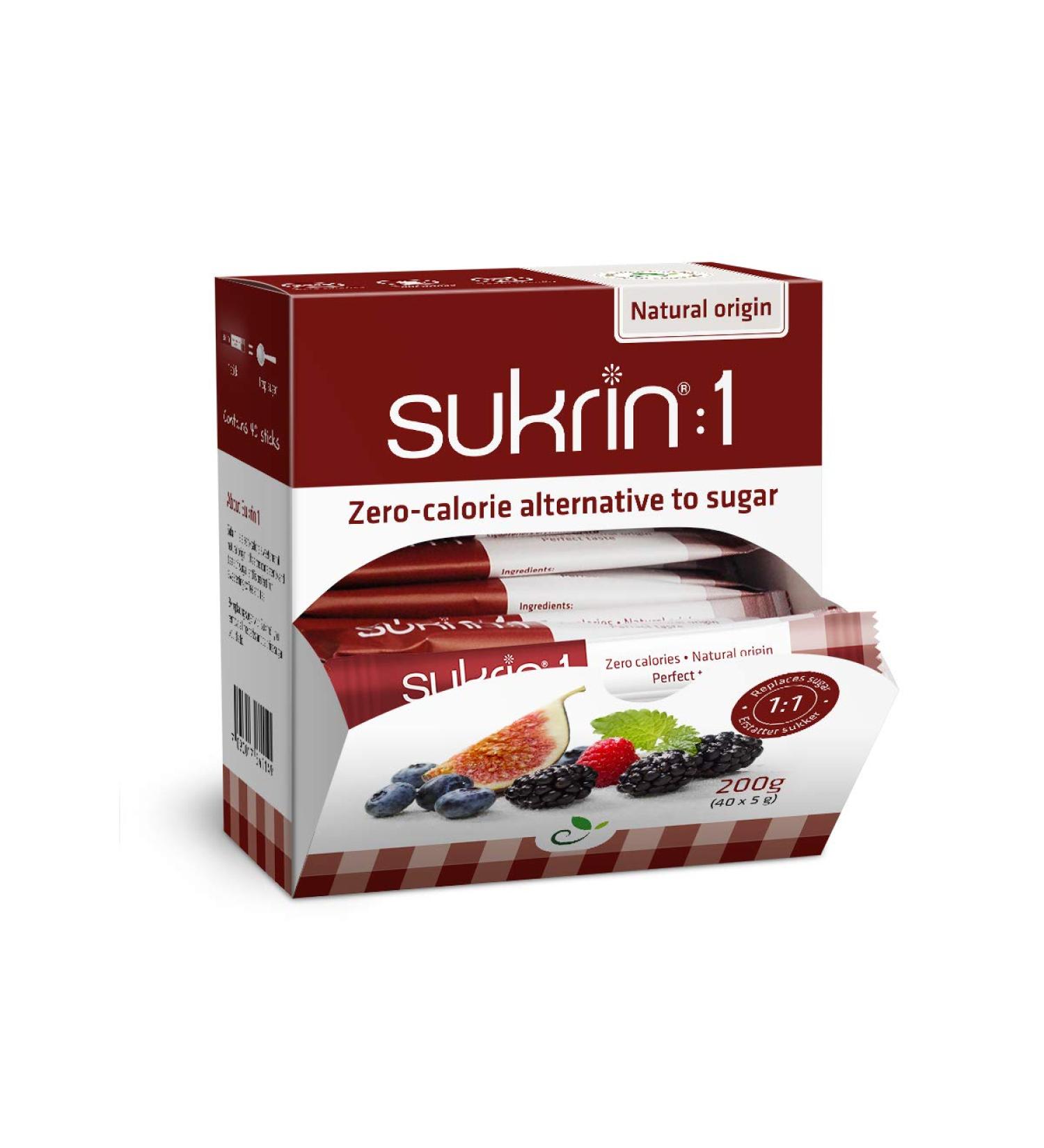 Sukrin Original Calorie-Free Sugar Substitute - 40 Sticks (200g) | Erythritol & Stevia Sweetness | Keto-Friendly & Vegan - Buy Online on SooperMarket.com