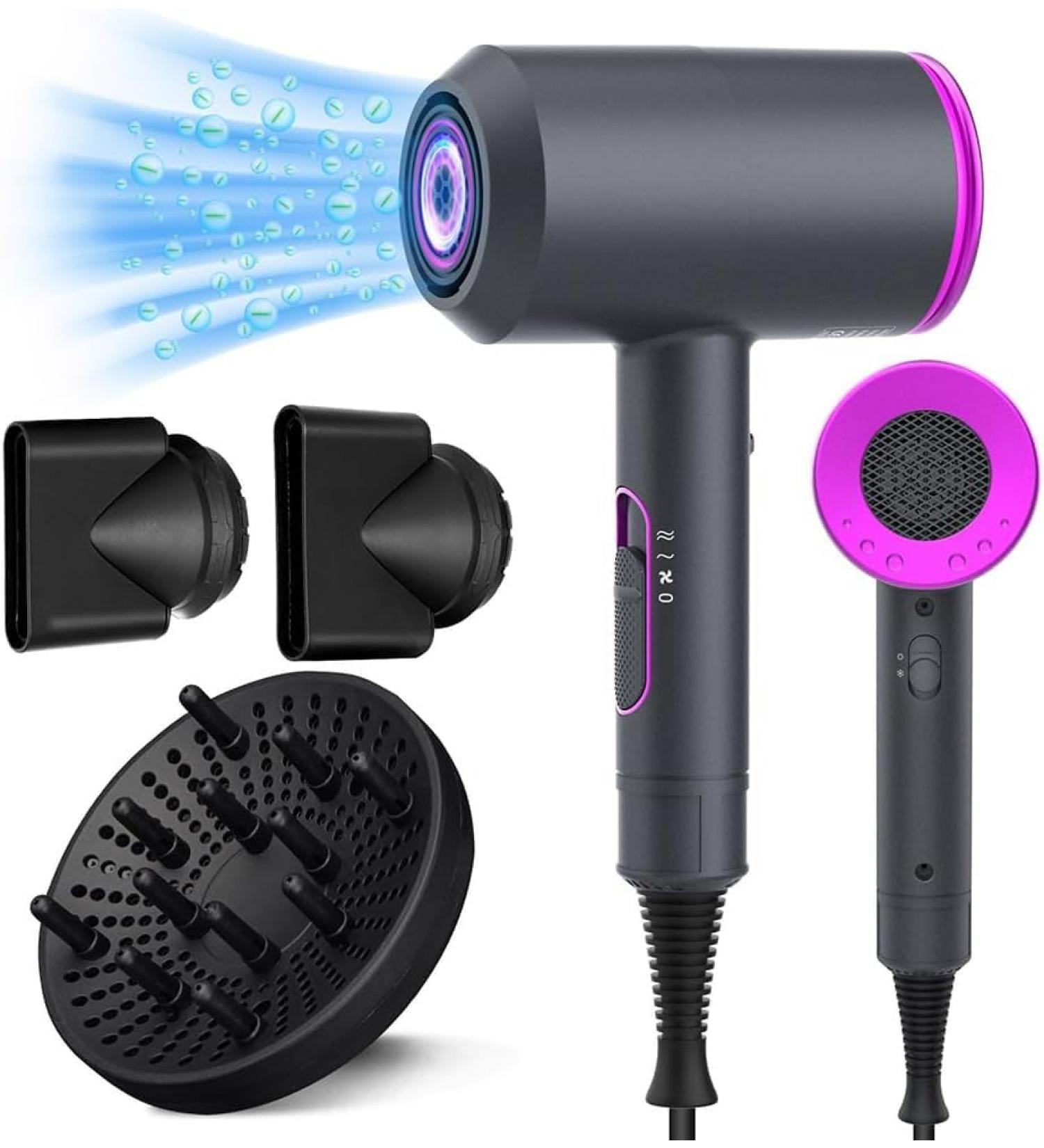 JIAABCHOMO 2000W Professional Hair Dryer with Ionic Technology - Fast Drying, 1 Diffuser, 2 Nozzles, 2 Speeds, 3 Heat Settings - Perfect for Women's Curly and Straight Hair - Buy Online on SooperMarket.com
