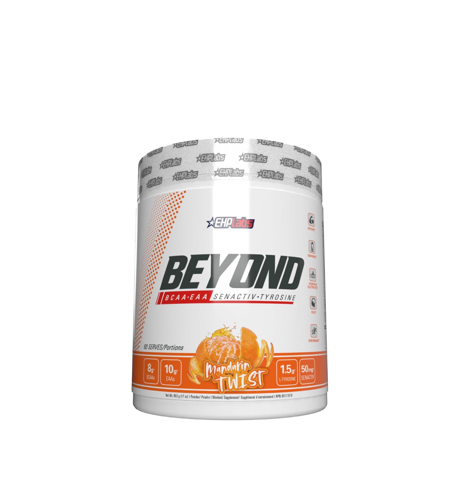 EHP Labs Beyond BCAA Powder Amino Acids Supplement for Muscle Recovery - 8g of Sugar Free BCAAs Amino Acids Post Workout Recovery Powder & 10g of EAA Amino Acids Powder - 60 Servings (Mandarin Twist) - Buy Online on SooperMarket.com