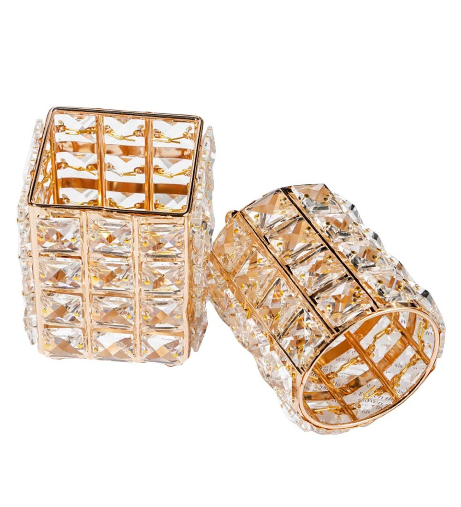 Torribala 2 Pieces Crystal Pen Holder Glass Container in Japanese Metal Luxury Beauty Tool Storage - Buy Online on SooperMarket.com