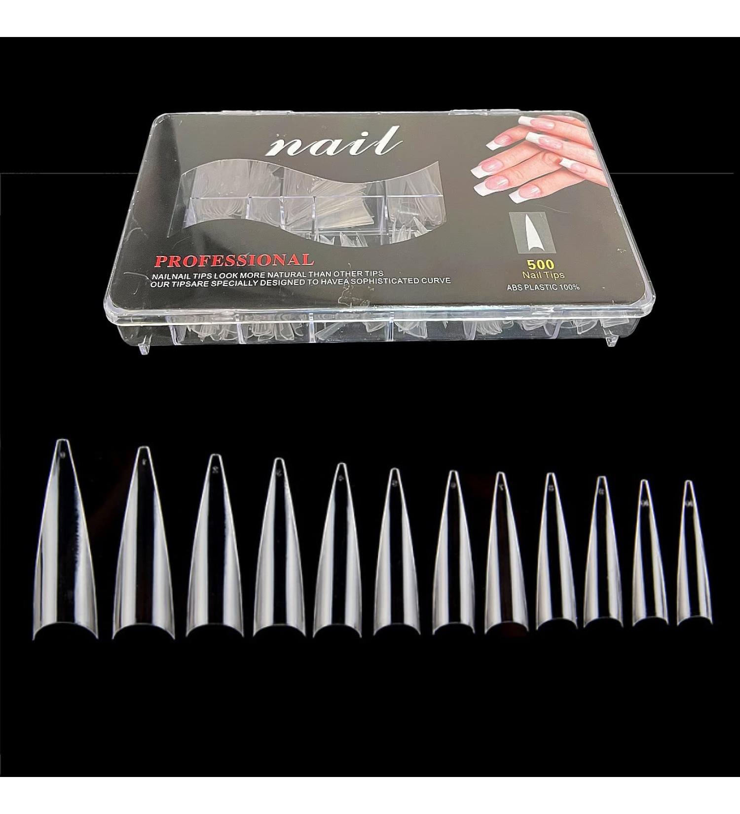 JZK 500x Clear Extra Long Half Cover Stiletto Nail Tips For Acrylic Extensions Long Pointy False Nail Tips For Gel And Acrylic Nails Finger Nail Extension Tips For Nail Salon - Buy Online on SooperMarket.com