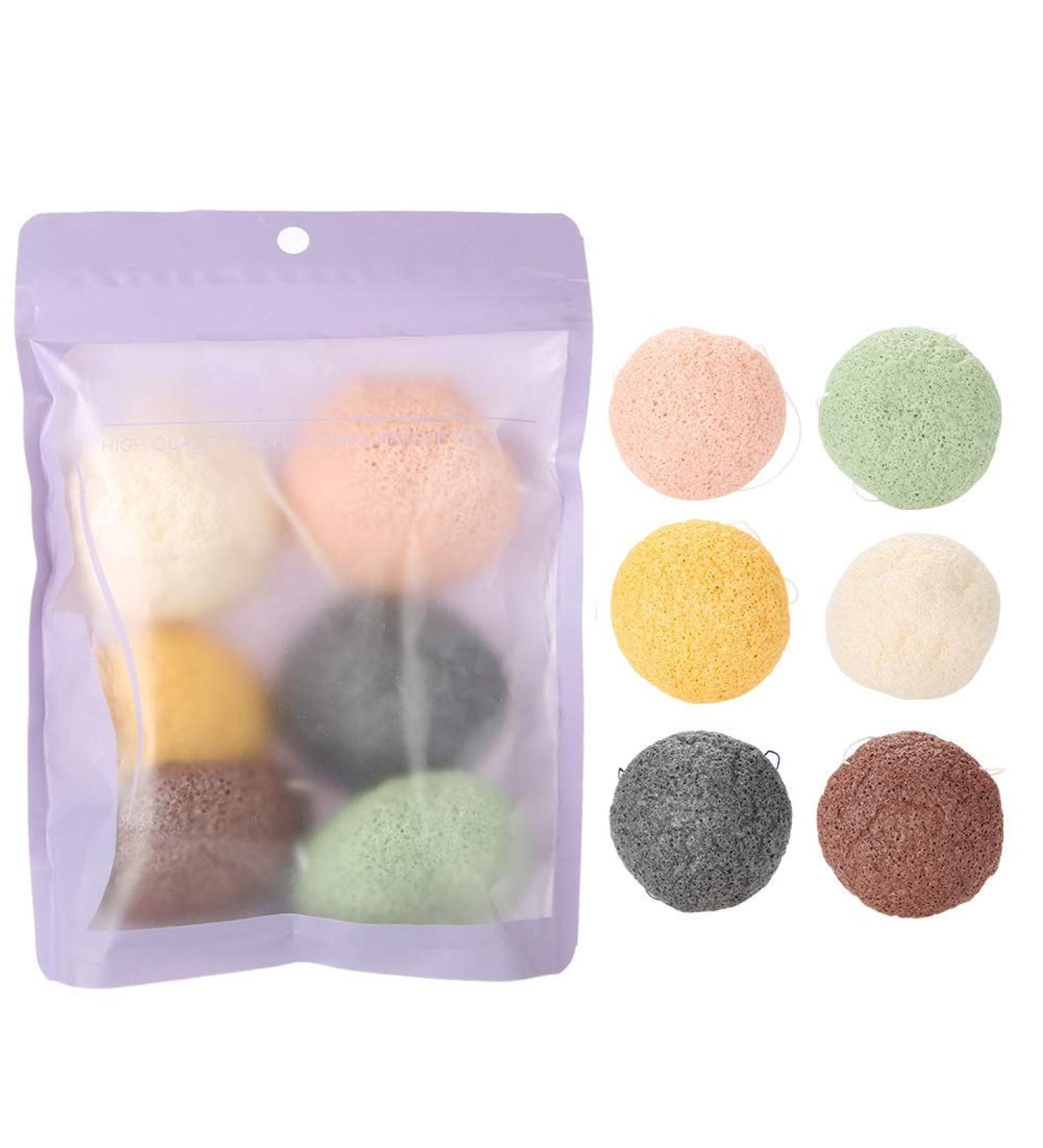 Filfeel 6-Piece Konjac Facial Sponge Set - Gentle Exfoliating & Cleansing Sponges for Skin Care - Round Shape - Buy Online on SooperMarket.com