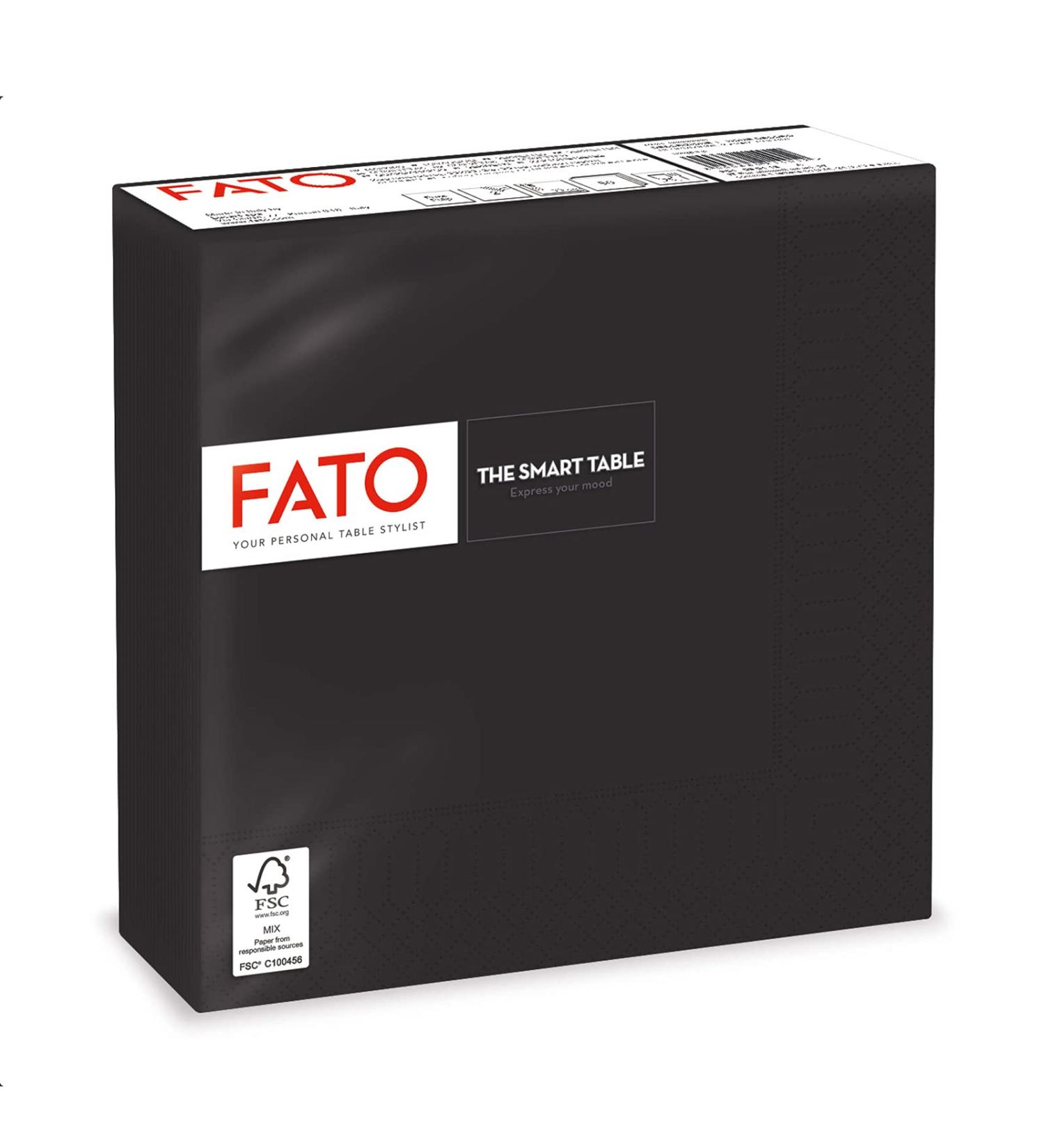 Fato Disposable Paper Napkins | 50 Pack 33x33cm Black 2-Layer 4-Folded - Perfect for Informal Lunch & Buffets | FSC Certified - Buy Online on SooperMarket.com