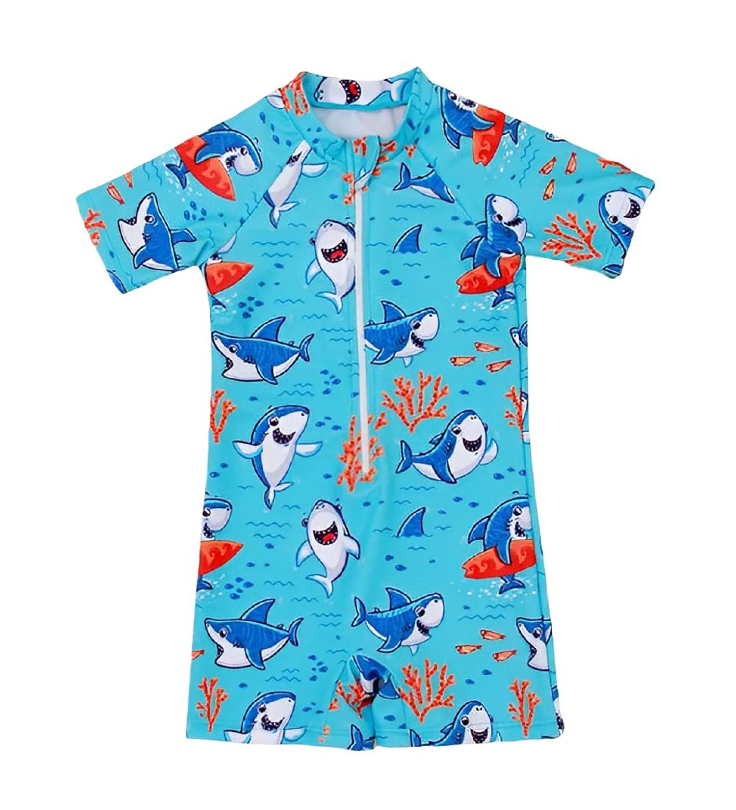 PythJooh Baby Boy Swimsuit Rash Guard One Piece Beach Swimwear Shark Print Shorts | 18-24 Months - Swimming Shark - Buy Online on SooperMarket.com