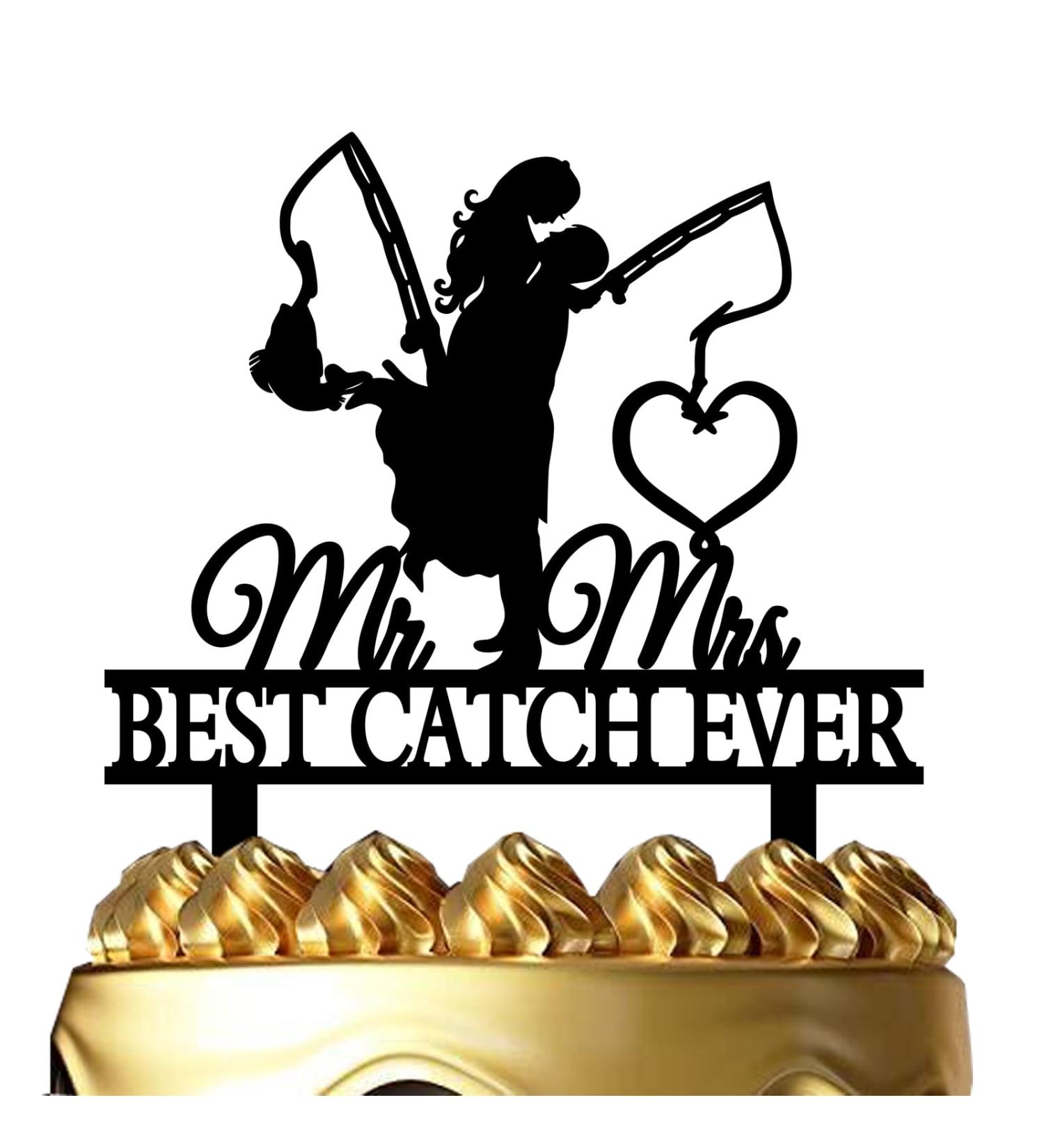 ximoogoooz Funny Fishing Wedding Cake Topper - Best Catch Ever - Groom Hugging Bride Fishing Couple Cake Topper Mr&Mrs Wedding Cake Topper (Fishing Couple) - Buy Online on SooperMarket.com