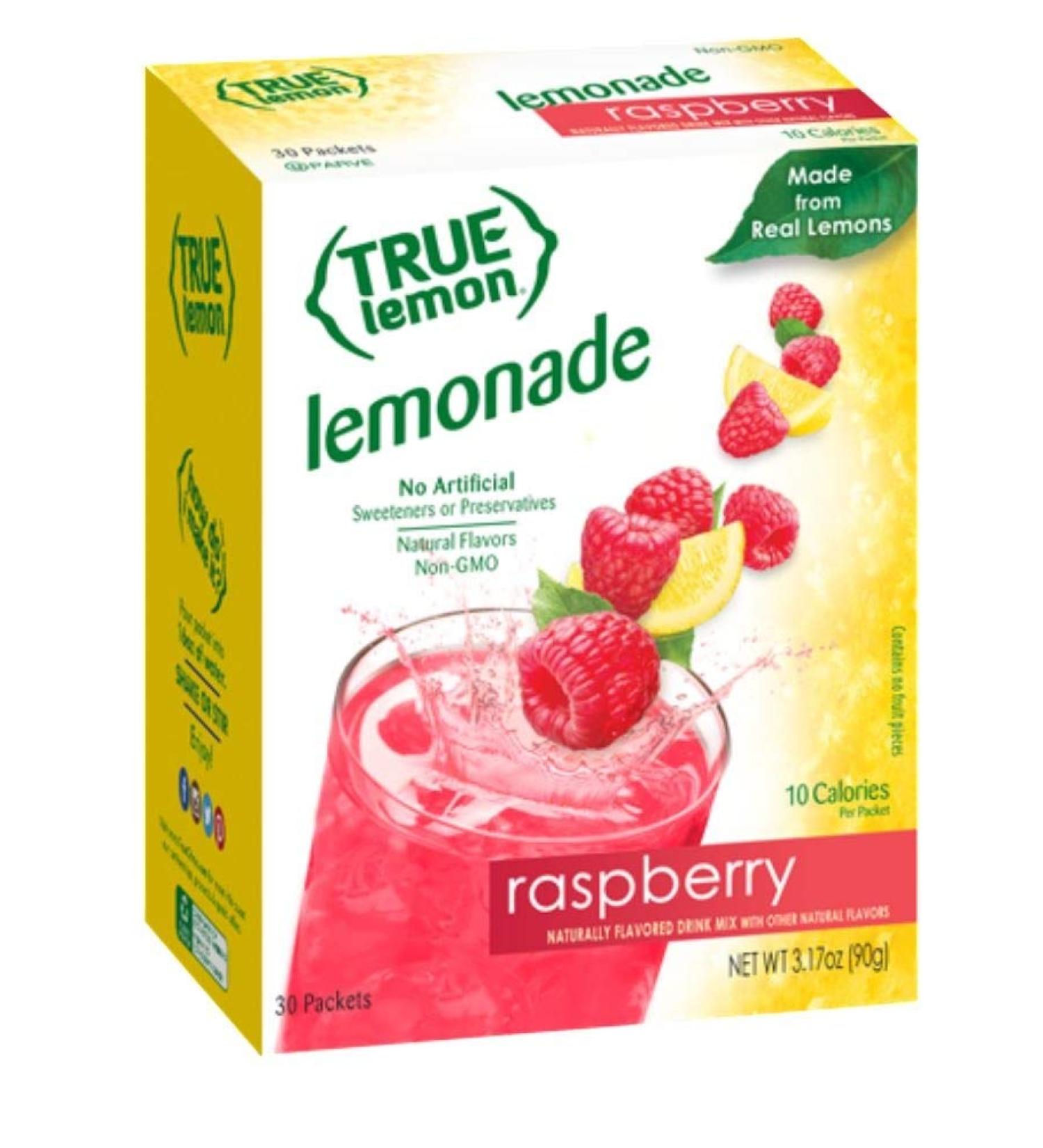 TRUE LEMON Raspberry Lemonade Drink Mix - 30 Packets, Real Lemon, No Preservatives, Stevia Sweetened, Gluten Free - 3.17 Oz - Buy Online on SooperMarket.com