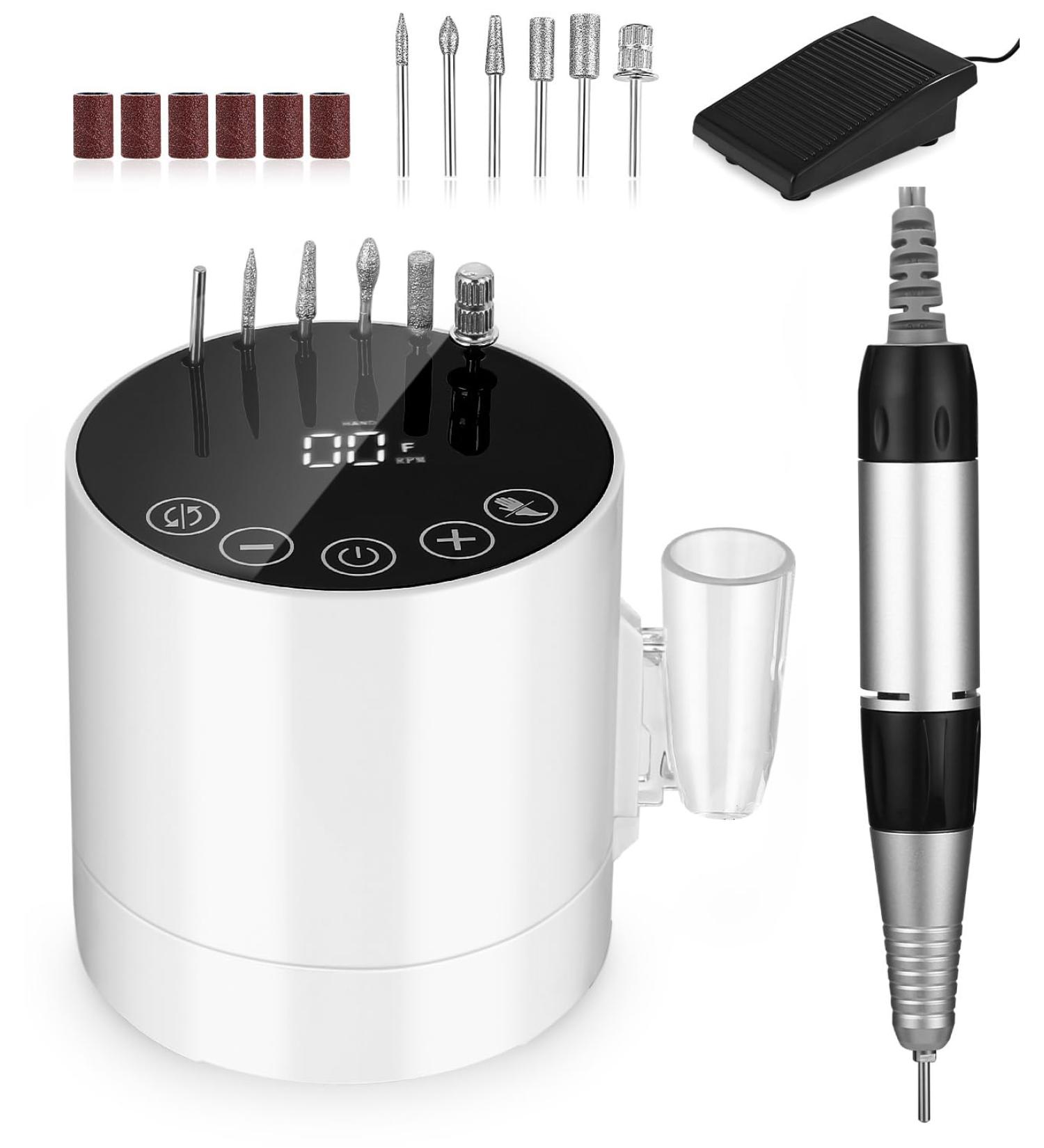 35000 RPM Electric Nail Drill File - Professional Adjustable Speed Manicure Pedicure Kit for Acrylic and Gel Nails - LCD Display - White - Buy Online on SooperMarket.com