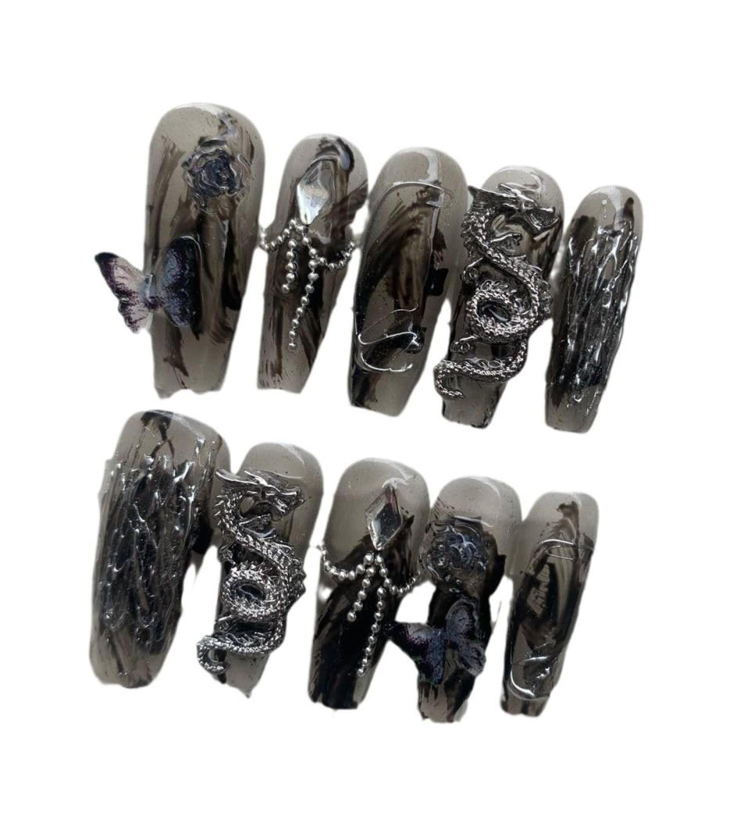 Handmade Nail Wearing Chinese Style Nail Beauty Dragon's Descendants: Fake Nail and Patch Nail Enhancement (Size : S) - Buy Online on SooperMarket.com