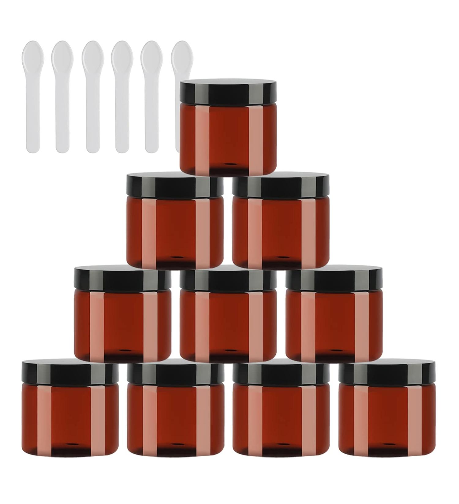 Tianzd 12-Pack 50ml Brown Plastic Empty Cream Cans with Black Lids & 6 Spatulas - Ideal for Cosmetics & Skincare - International Shipping Available - Buy Online on SooperMarket.com
