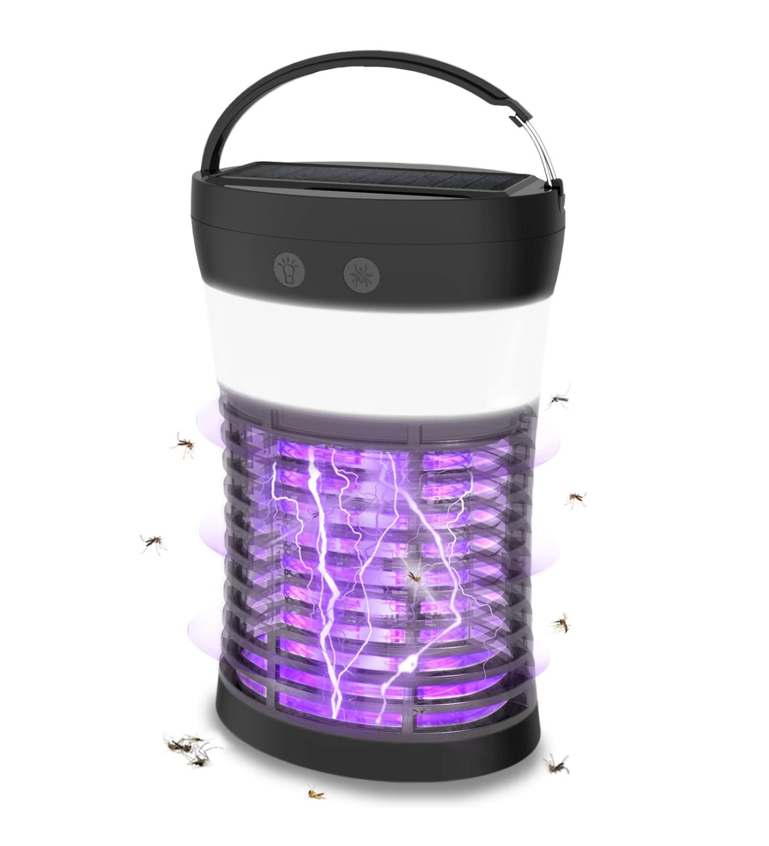 Mosquito Killer lamp Portable Bug Zapper Light Bulbs & Waterproof Camping Lantern 1800mAh Battery USB and Solar Rechargable LED Insect & Fly Killer for Outdoor Home Bedroom Backyard Patio Black - Buy Online on SooperMarket.com