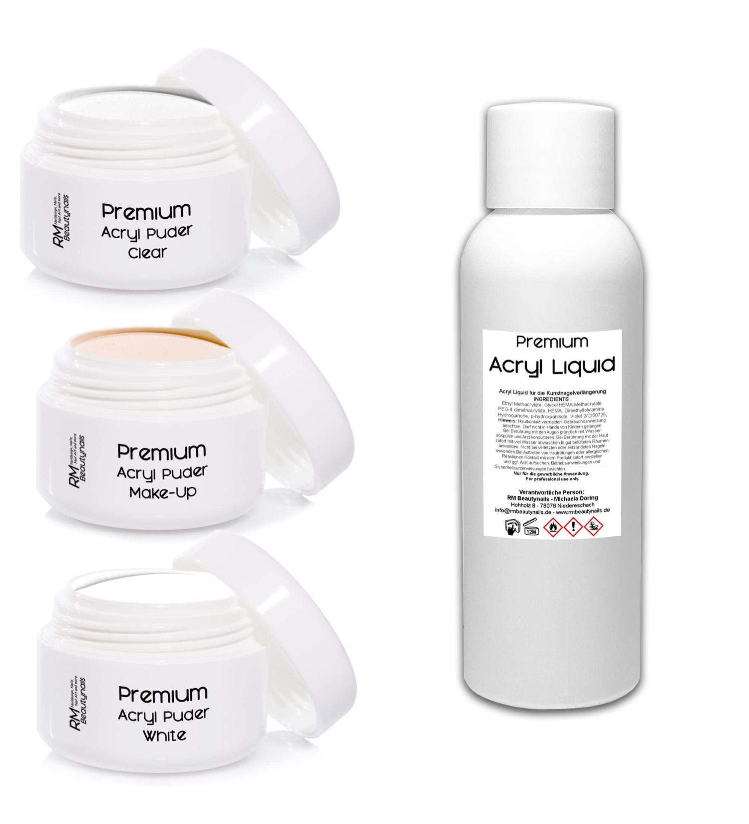 Acrylic Powder Set - 3x20g + 3x50ml Liquid Clear & White - Studio Quality Make-Up Powder (Pack of 4) - International Shipping Available - Buy Online on SooperMarket.com
