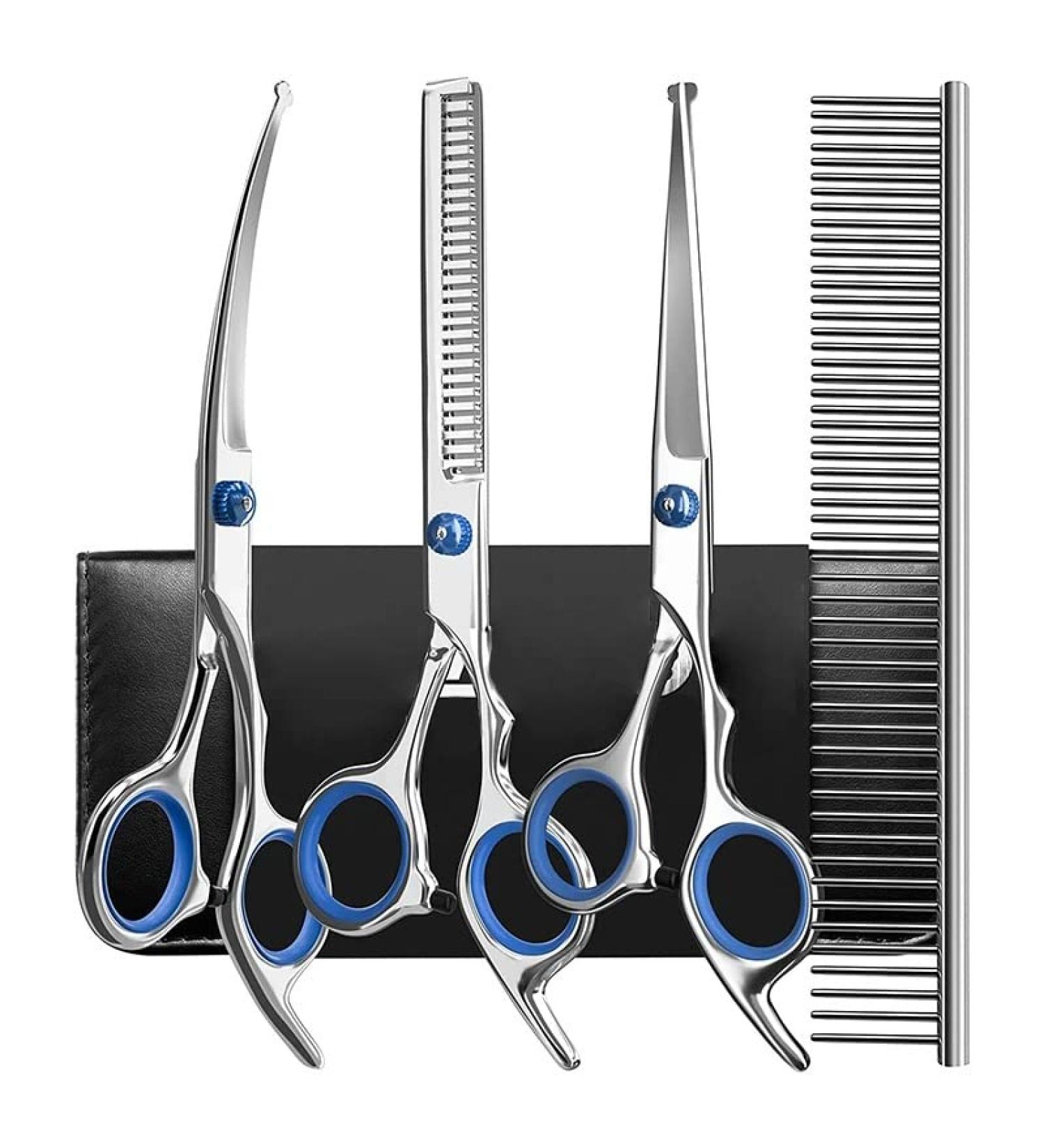 6-Inch Professional Dog Grooming Scissors Set - Stainless Steel 5-in-1 Pet Care with Round Security Tip - Ideal for Dog Hair Cutting - Buy Online on SooperMarket.com