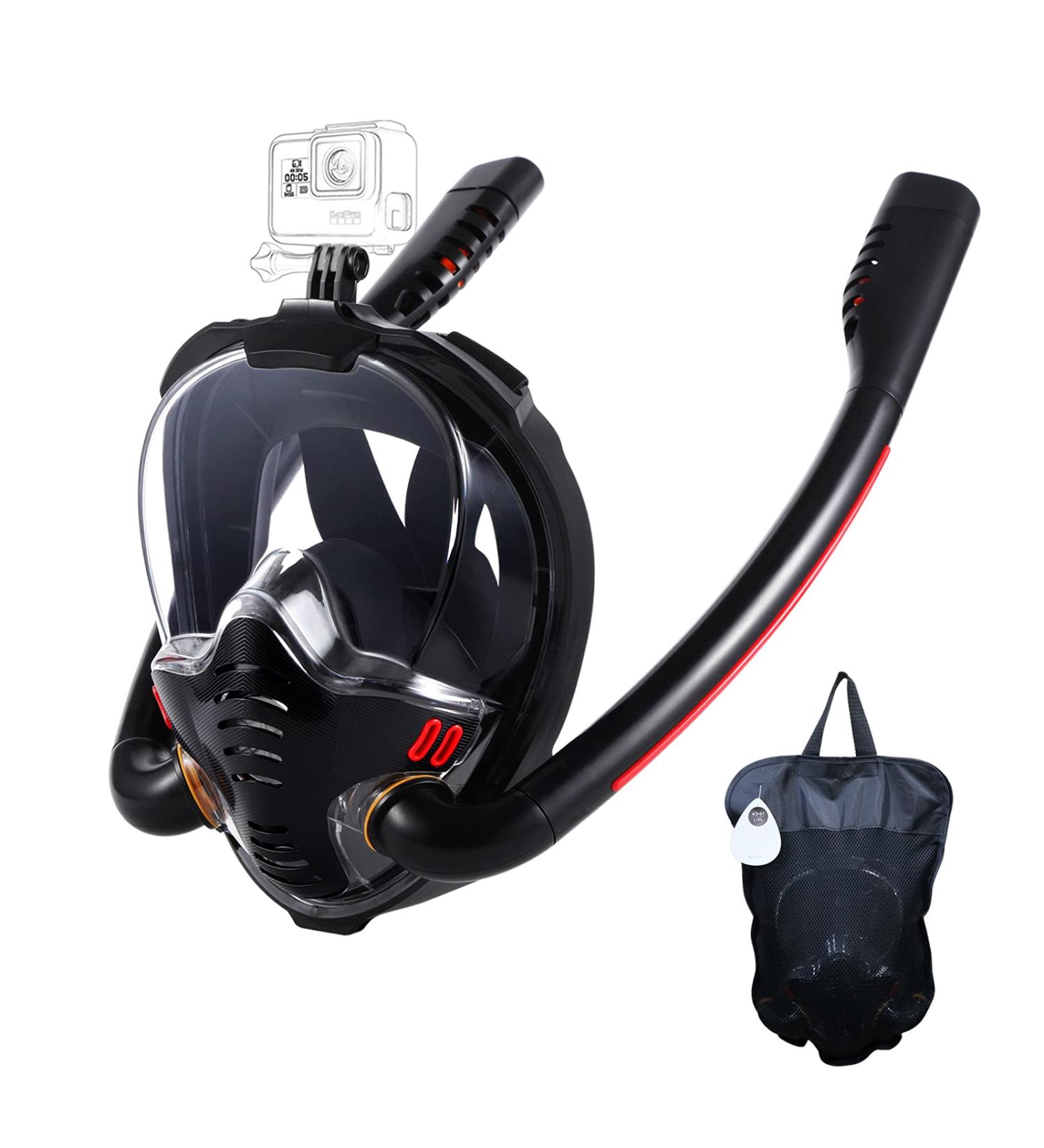 HJKB Full Face Snorkel Mask with Anti-Fog Wipes | 180 Panoramic HD View | Anti-Leak Dry Top Set for Adults & Kids | Black Large-X-Large - Buy Online on SooperMarket.com