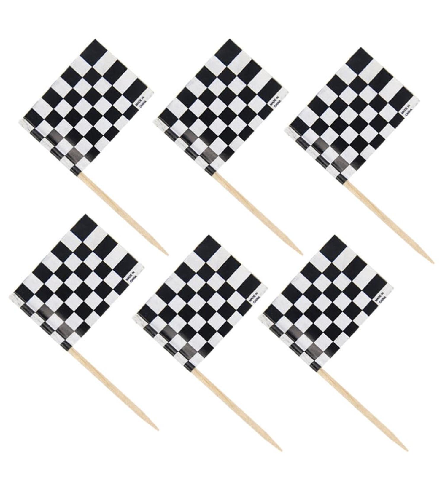 24pcs Ice Cream Decor Fruit Decor Dessert Decoration Wedding Party Decoration Car Decor Car Trim Cupcake Decorating Racing Flag Checkered Cake Toppers Checkered Flag Toppers Mini Black 24Pcs